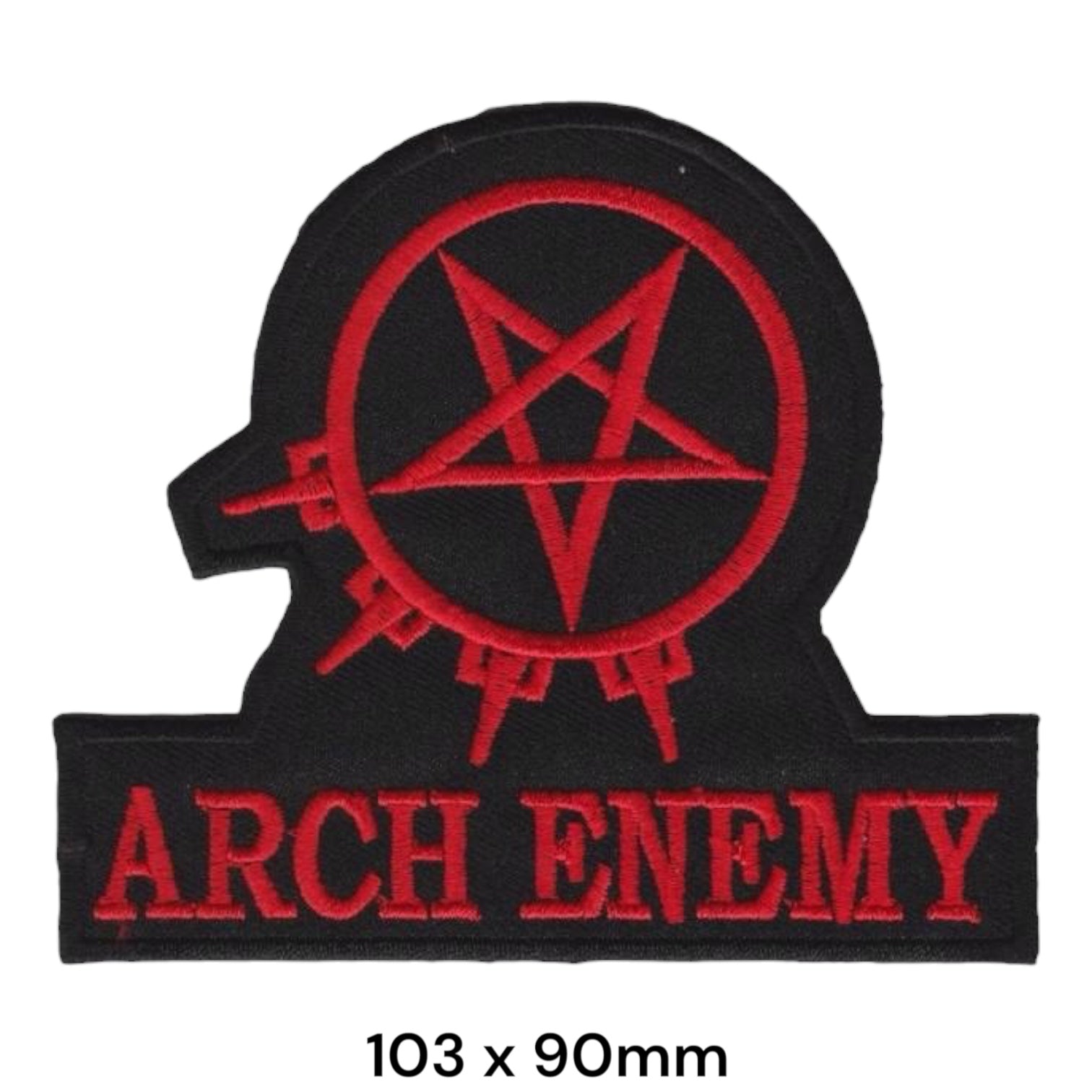 Arch Enemy Pentagram Circle Gear Wordmark Die-Cut Embroidered Patch 103x90mm – Red & Black
