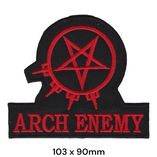 Arch Enemy Pentagram Circle Gear Wordmark Die-Cut Embroidered Patch 103x90mm – Red & Black