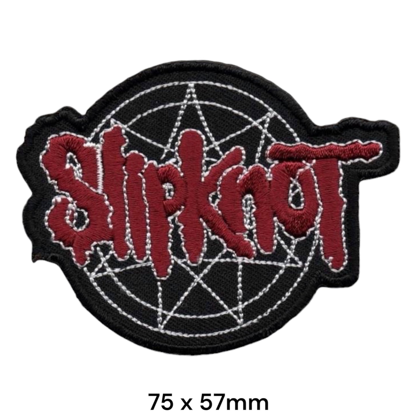 Slipknot Nonagram Circle Wordmark Die-Cut Embroidered Patch 75x57mm – Dark Red/Burgundy, White/Silver & Black