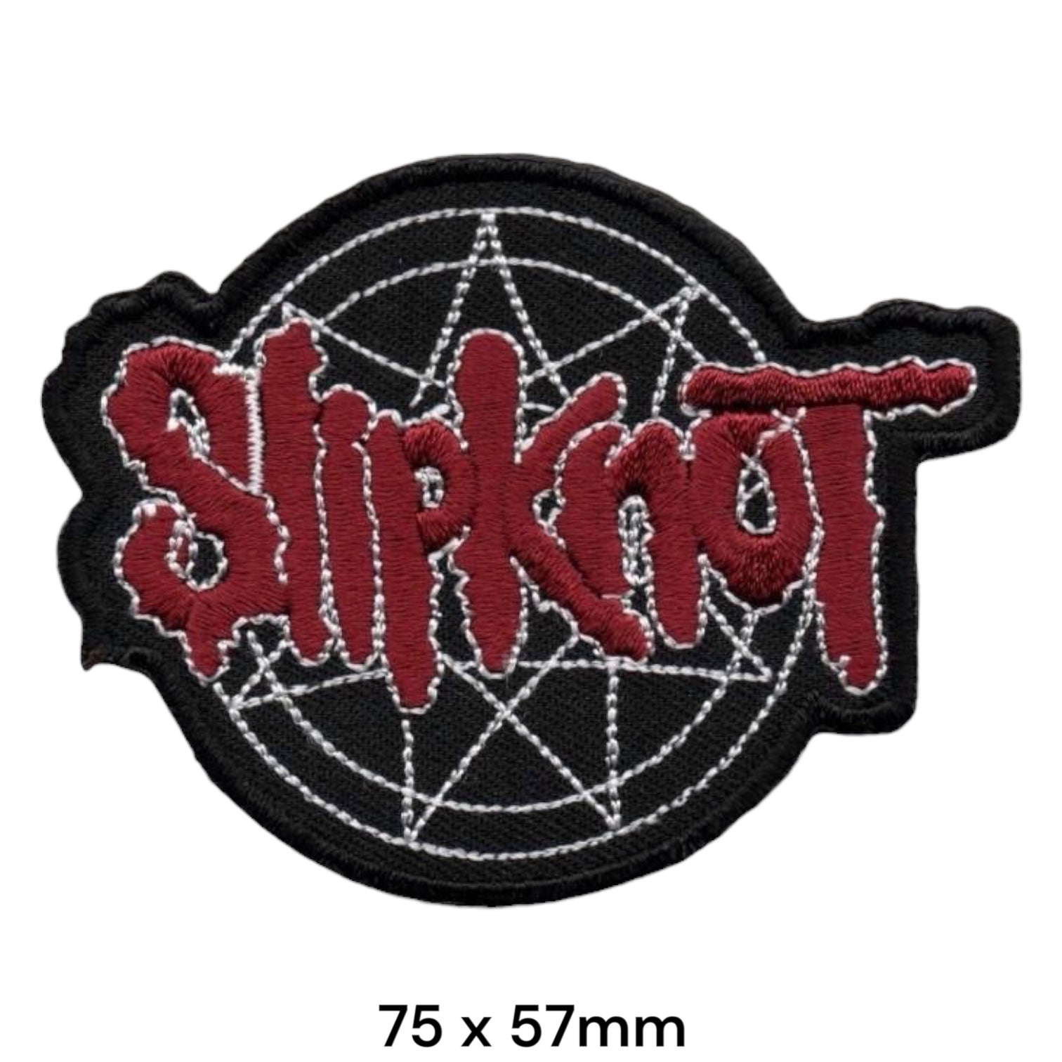 Slipknot Nonagram Circle Wordmark Die-Cut Embroidered Patch 75x57mm – Dark Red/Burgundy, White/Silver & Black