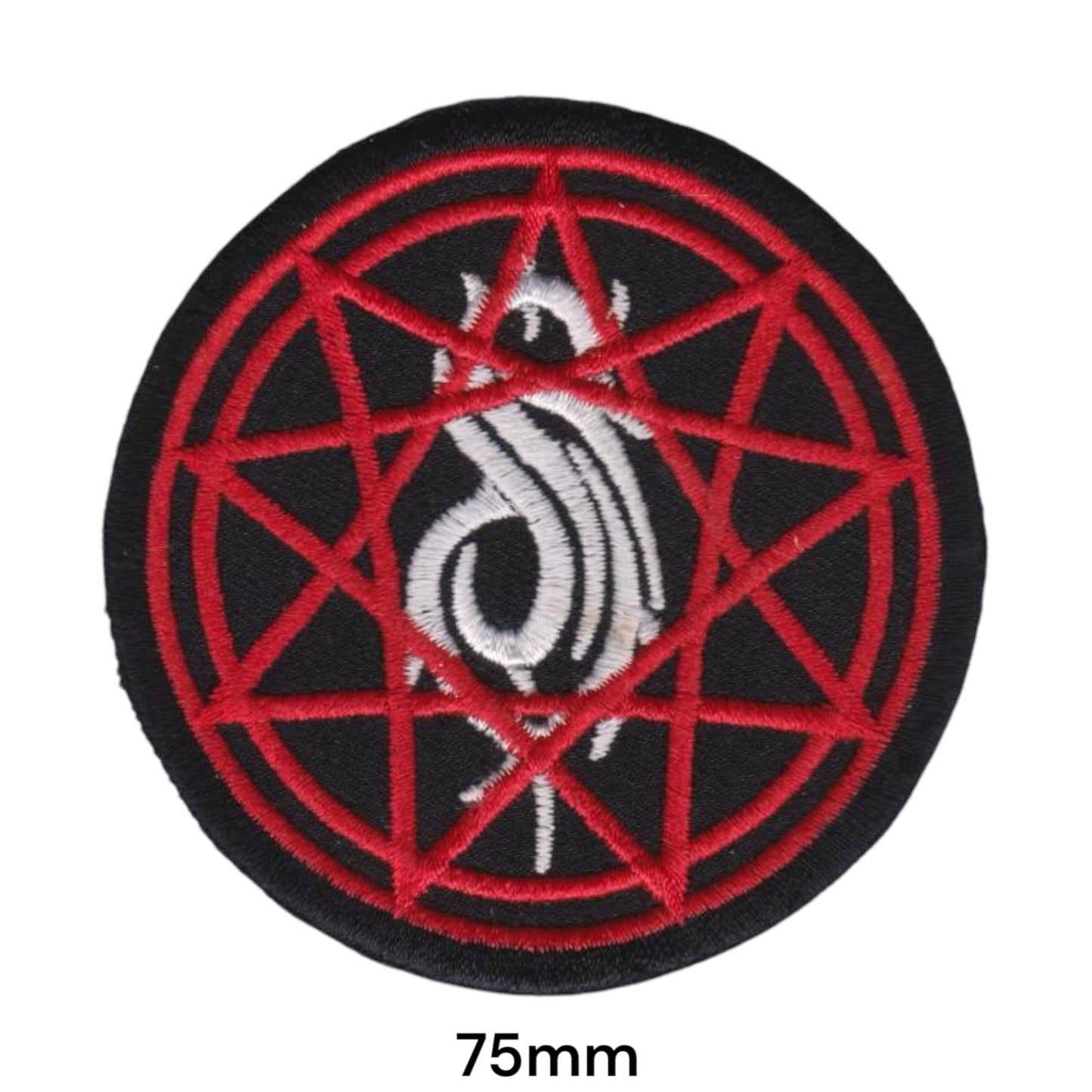 Slipknot Nonagram Circle S-Logo Round Embroidered Patch 75mm – Red, White/Silver & Black