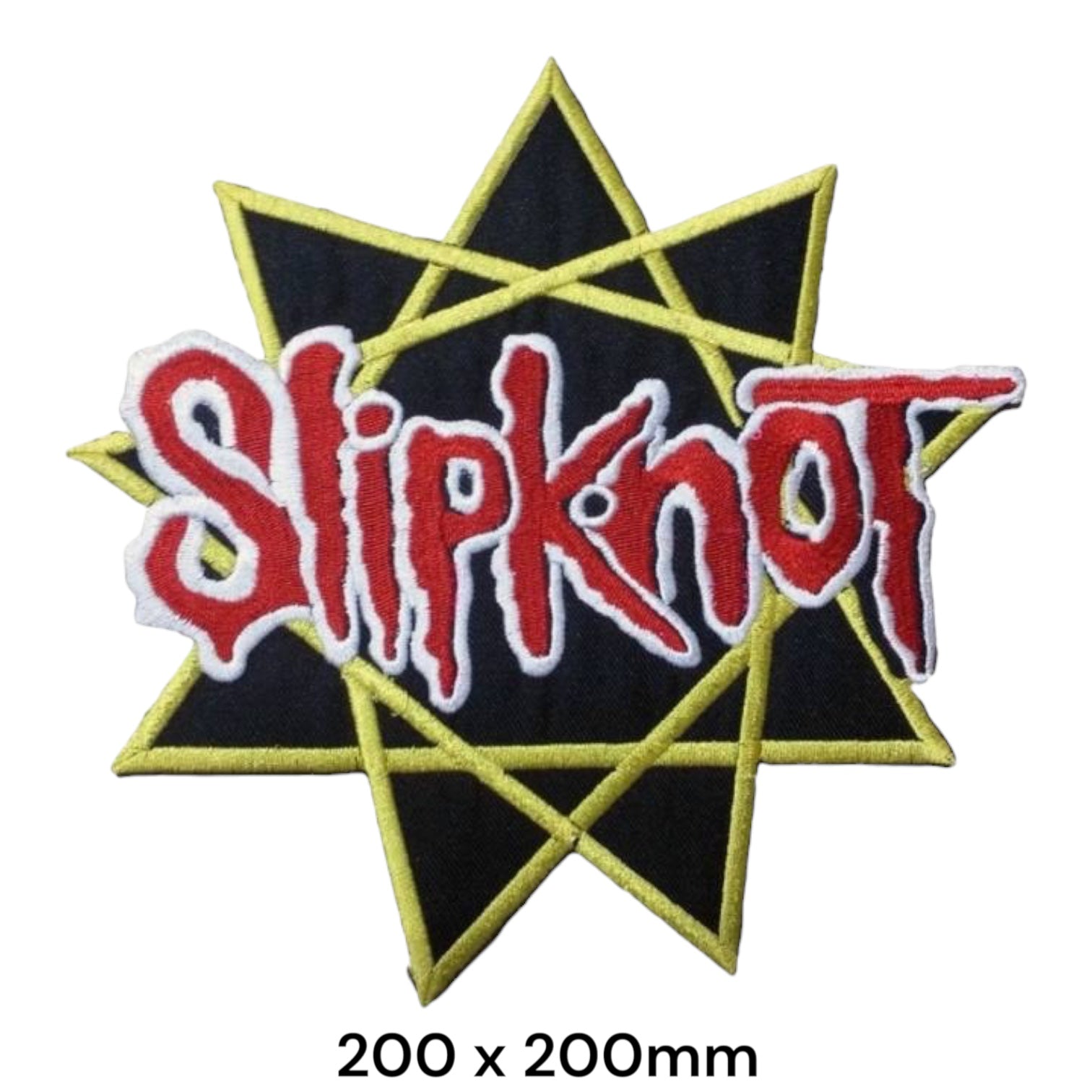 Slipknot Nonagram Star Wordmark Large Die-Cut Back Patch 200x200mm – Red, White, Yellow/Gold & Black