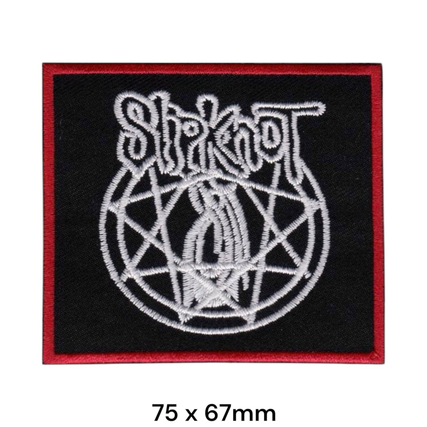 Slipknot Wordmark Nonagram Circle S-Logo Rectangular Embroidered Patch 75x67mm – White/Silver & Black with Red Border