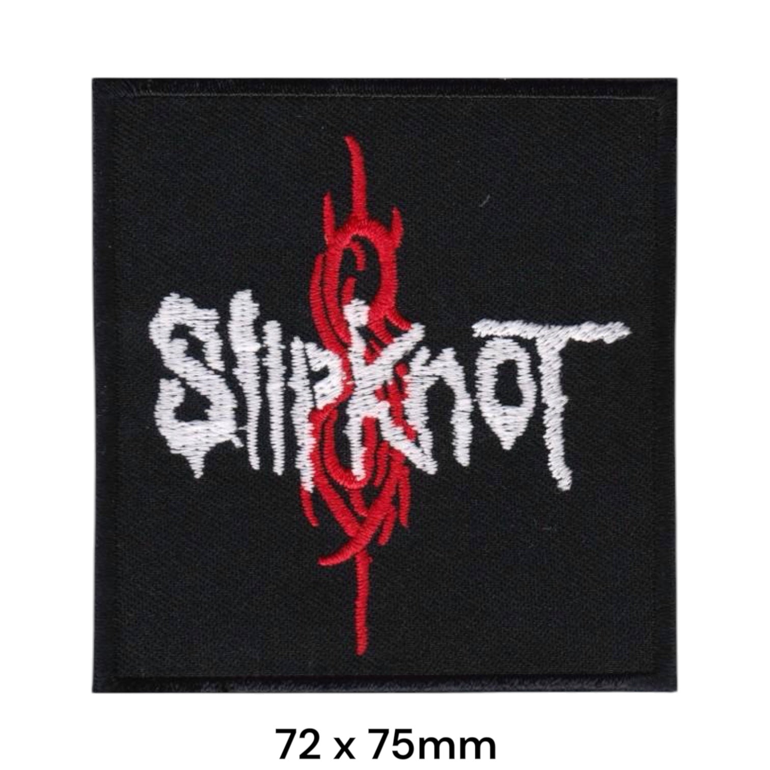 Slipknot Wordmark S-Tribal Flame Square Embroidered Patch 72x75mm – White/Silver, Red & Black