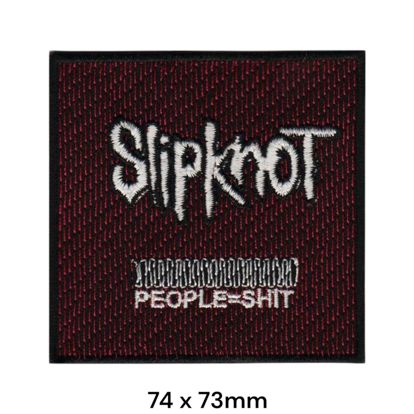 Slipknot Wordmark People=Shit Square Embroidered Patch 74x73mm – White/Silver & Dark Red/Burgundy