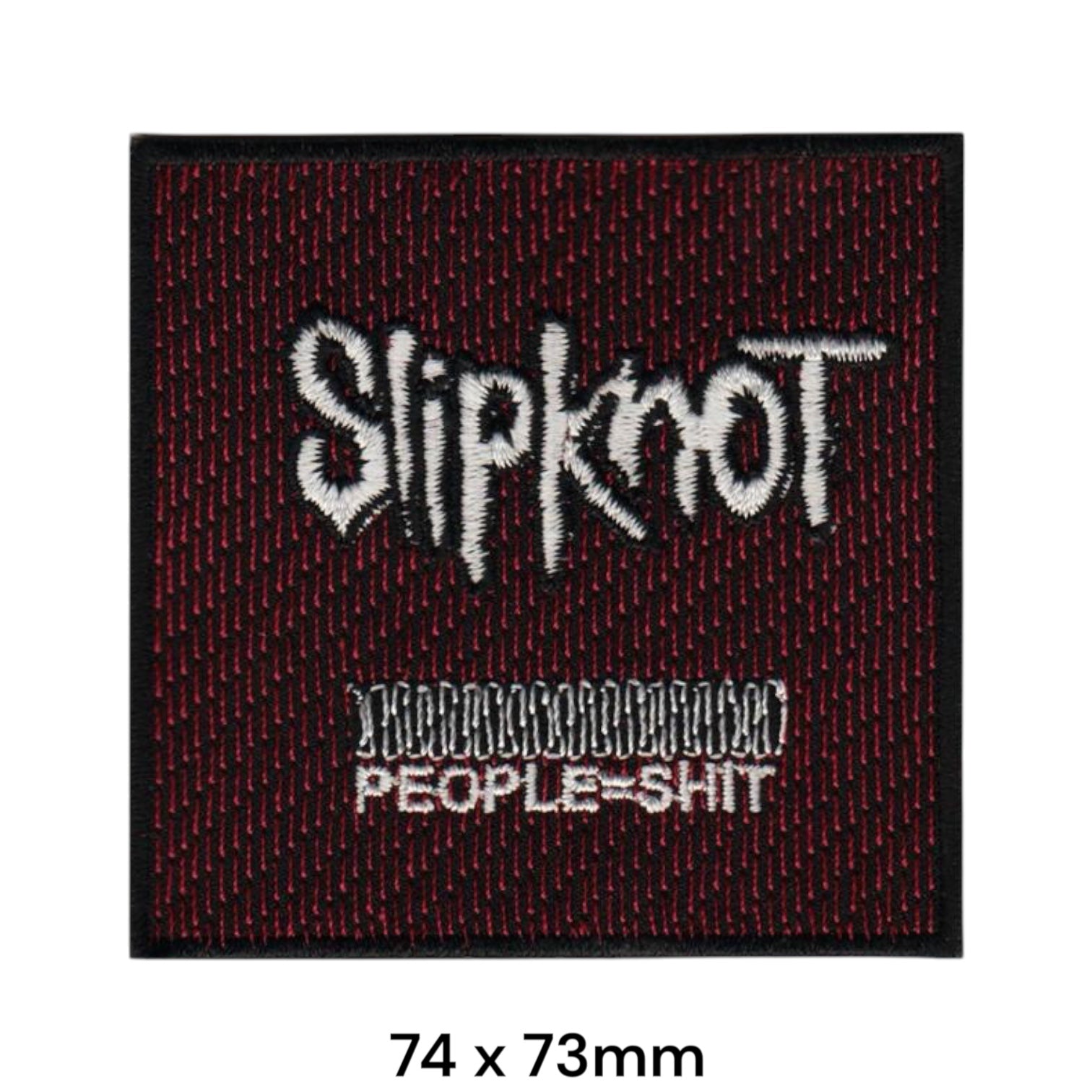 Slipknot Wordmark People=Shit Square Embroidered Patch 74x73mm – White/Silver & Dark Red/Burgundy