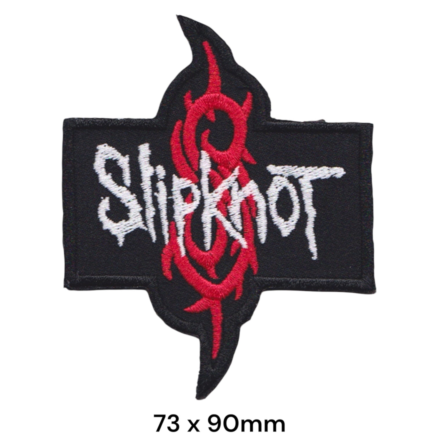 Slipknot Wordmark S-Tribal Flame Cross Die-Cut Embroidered Patch 73x90mm – White/Silver, Red & Black
