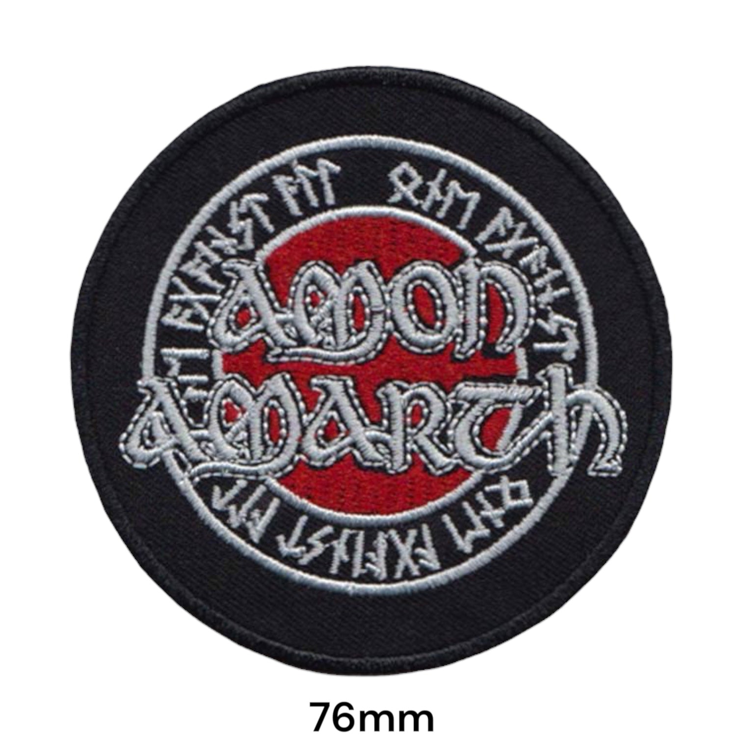 Amon Amarth Wordmark Runic Circle Round Embroidered Patch 76mm – White/Silver, Red & Black