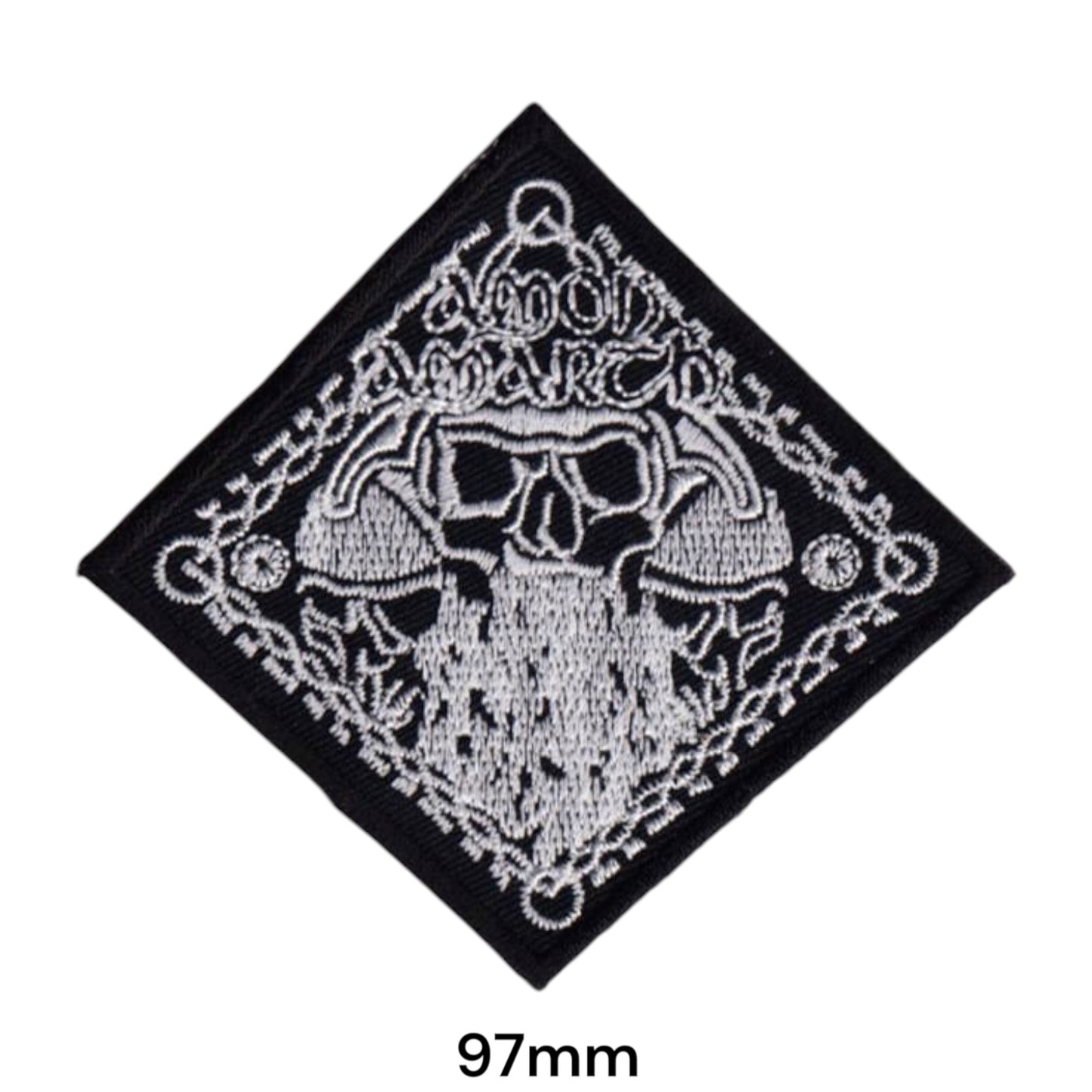 Amon Amarth Viking Skull Helmet Chain Diamond Embroidered Patch 97mm – White/Silver & Black