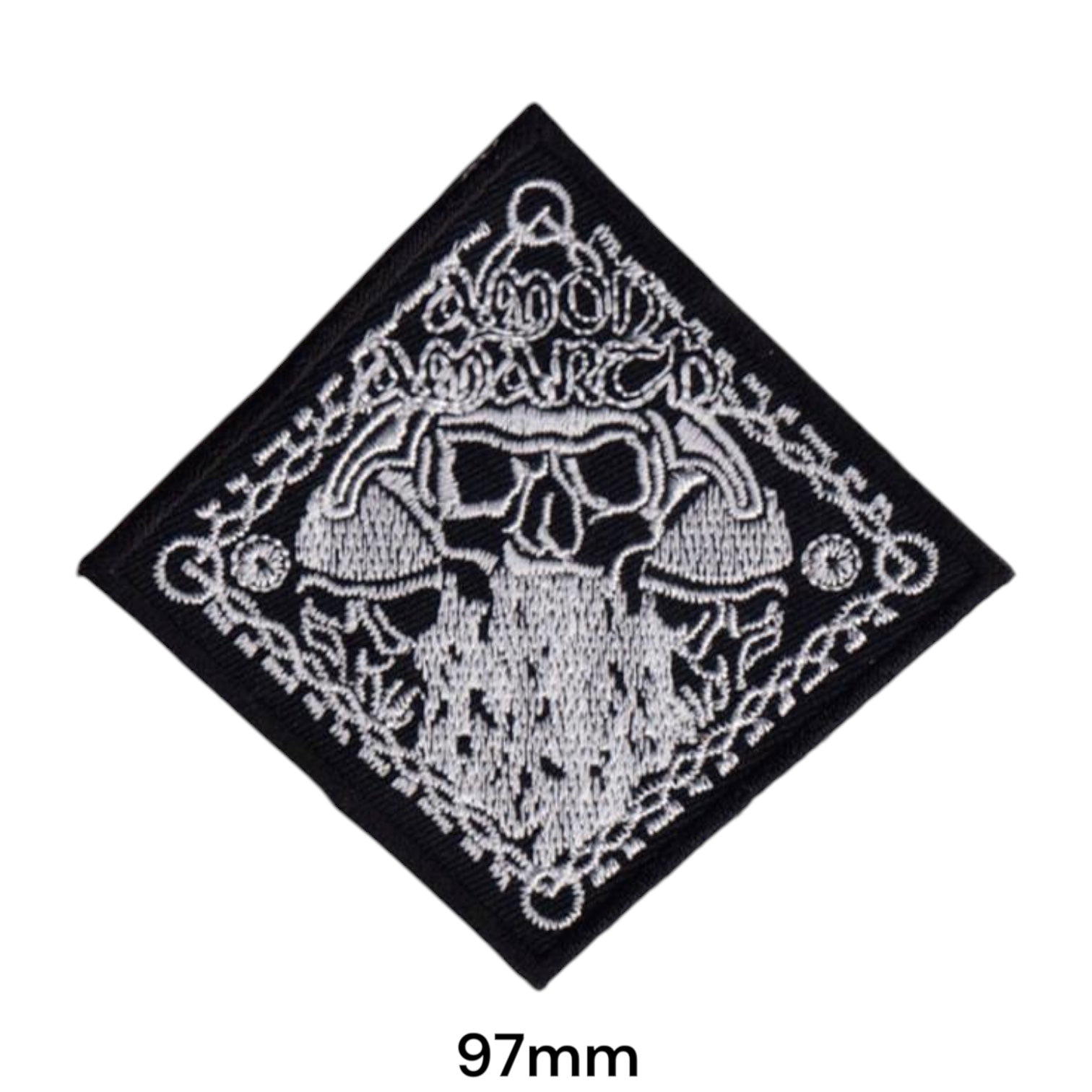 Amon Amarth Viking Skull Helmet Chain Diamond Embroidered Patch 97mm – White/Silver & Black