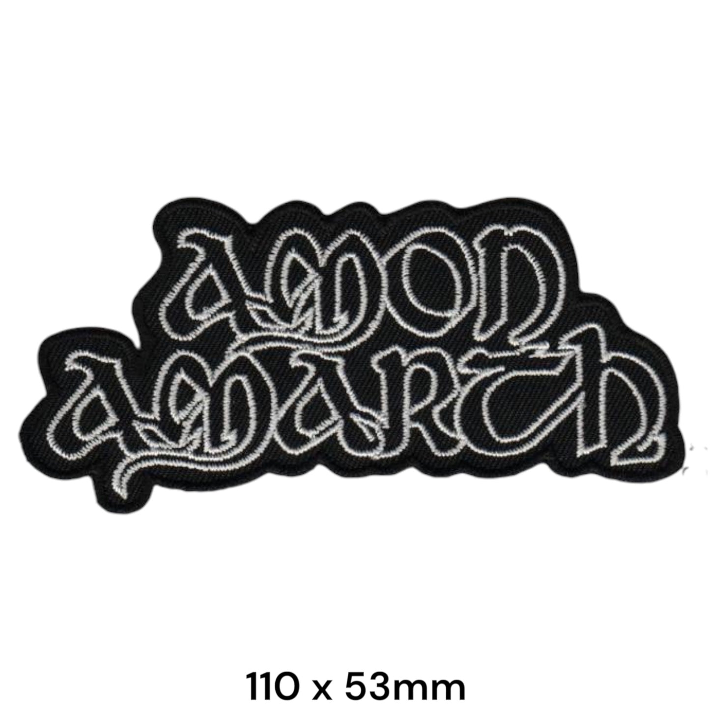 Amon Amarth Two-Line Wordmark Die-Cut Embroidered Patch 110x53mm – White/Silver & Black