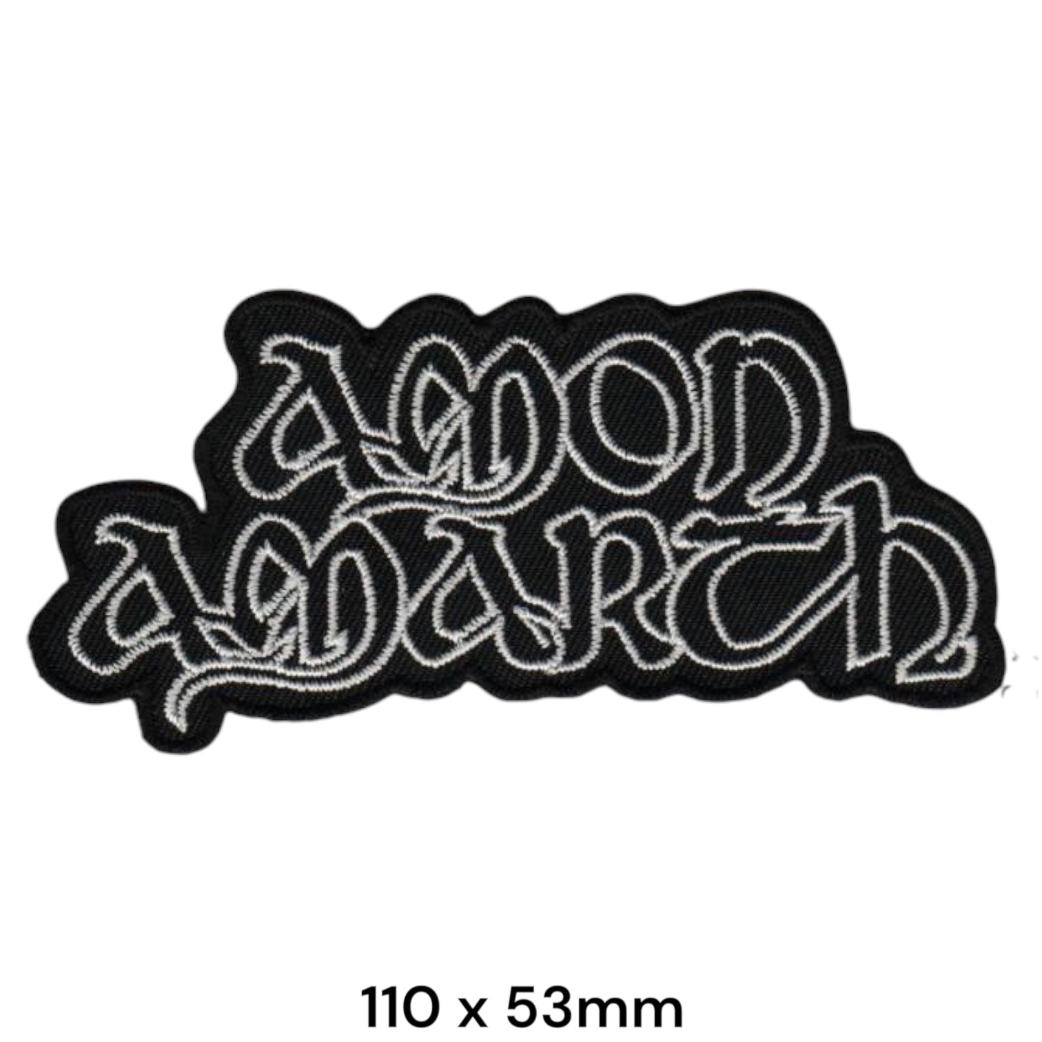 Amon Amarth Two-Line Wordmark Die-Cut Embroidered Patch 110x53mm – White/Silver & Black