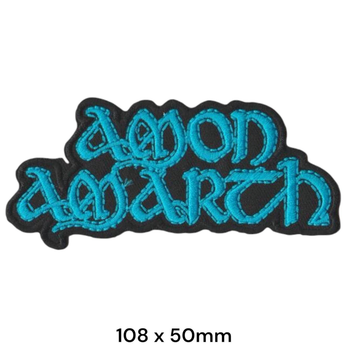 Amon Amarth Two-Line Wordmark Die-Cut Embroidered Patch 108x50mm – Turquoise/Cyan & Black