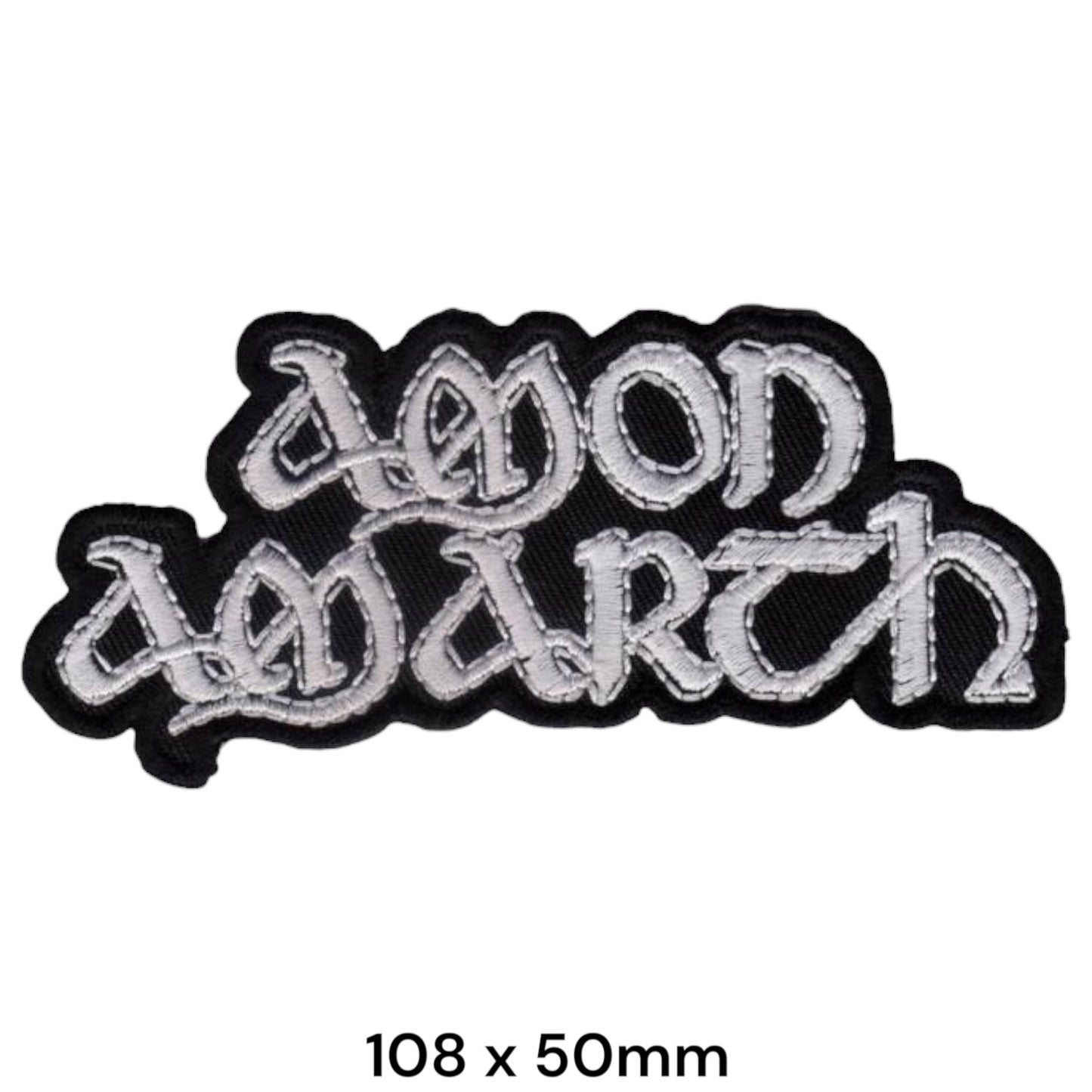 Amon Amarth Two-Line Wordmark Die-Cut Embroidered Patch 108x50mm – White/Silver & Black