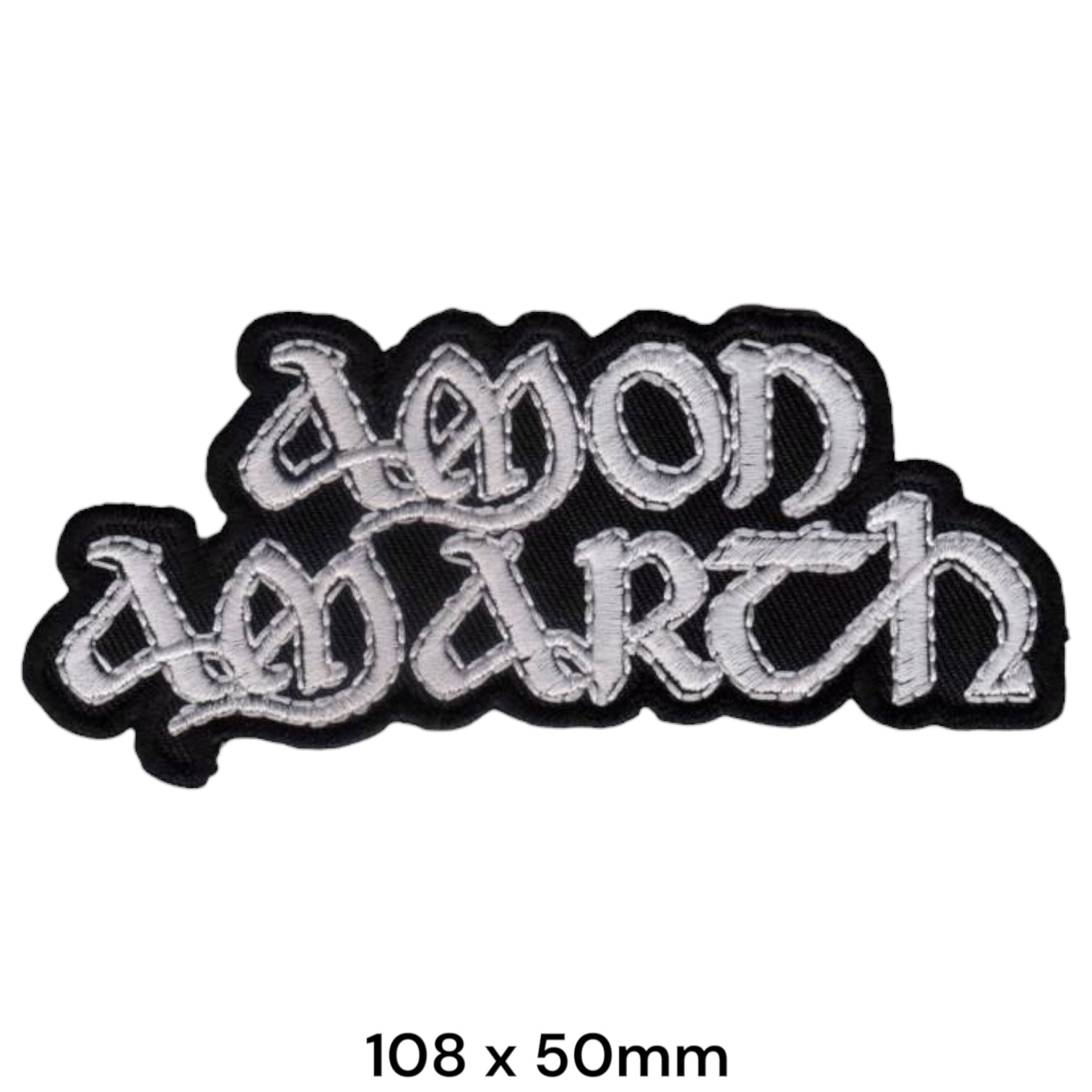 Amon Amarth Two-Line Wordmark Die-Cut Embroidered Patch 108x50mm – White/Silver & Black