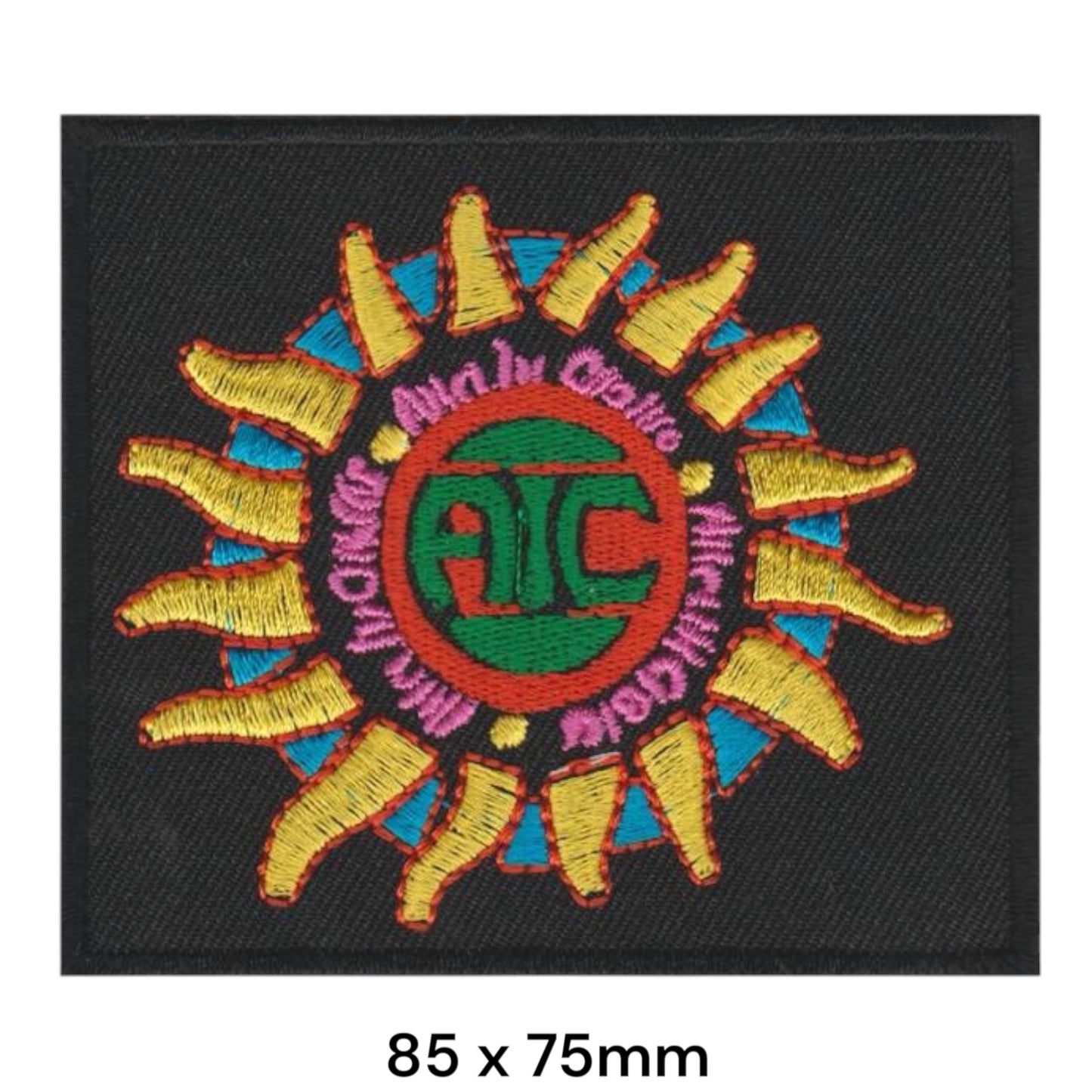 Alice In Chains AIC Sun Logo Rectangular Embroidered Patch 85x75mm – Yellow/Gold, Red, Green, Cyan/Blue & Black