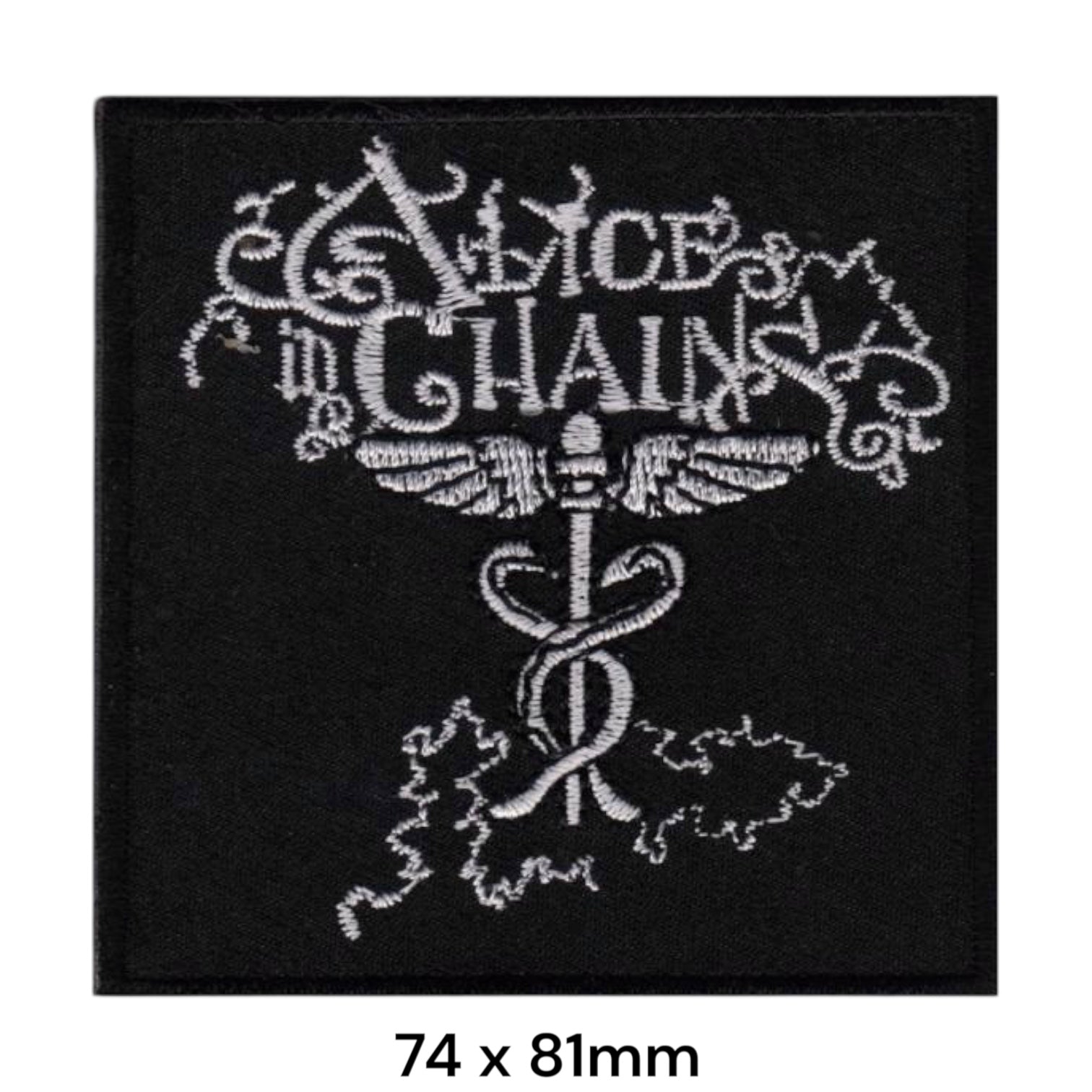 Alice In Chains Wordmark Caduceus Vine Square Embroidered Patch 74x81mm – White/Silver & Black