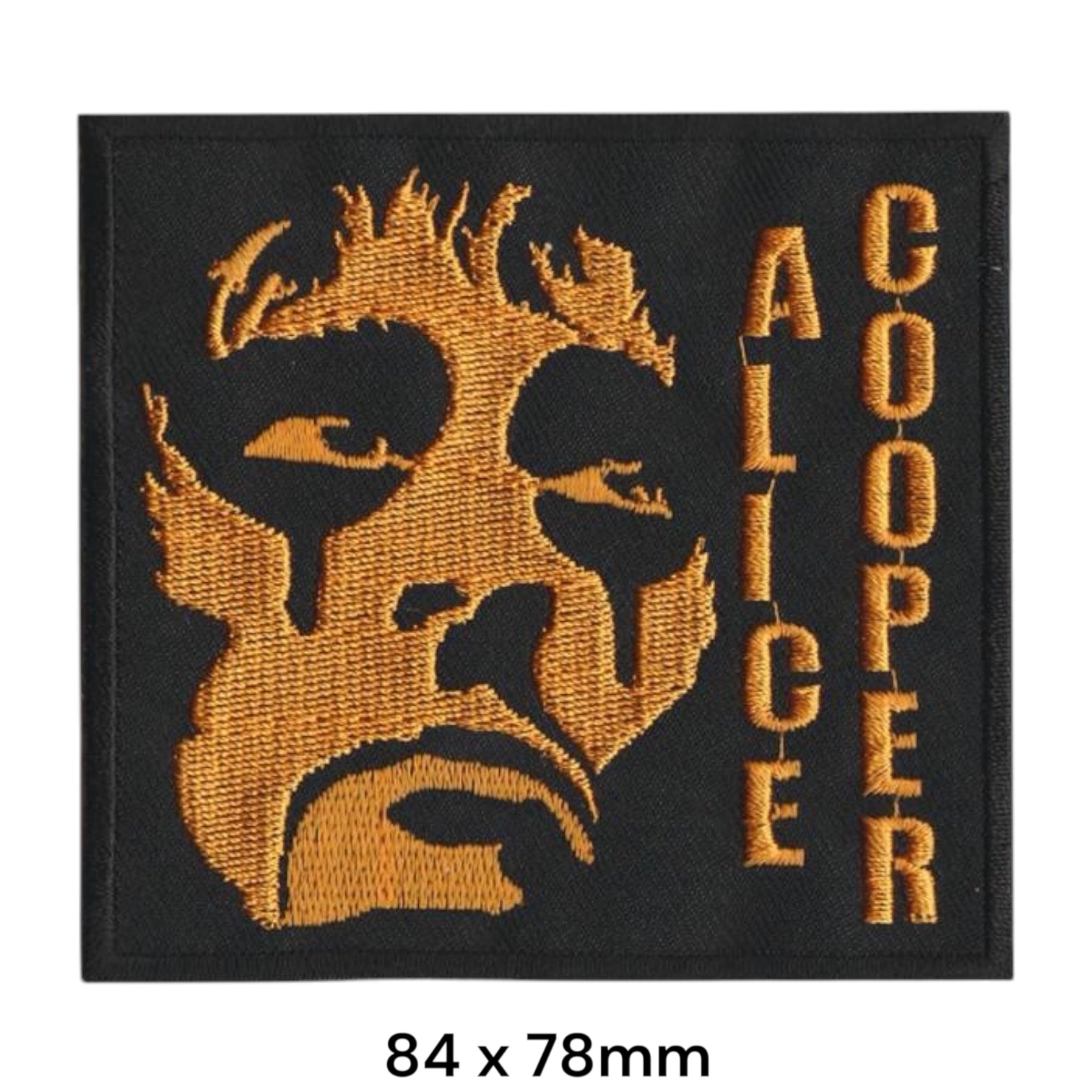 Alice Cooper Face Portrait Vertical Name Square Embroidered Patch 84x78mm – Orange/Gold & Black
