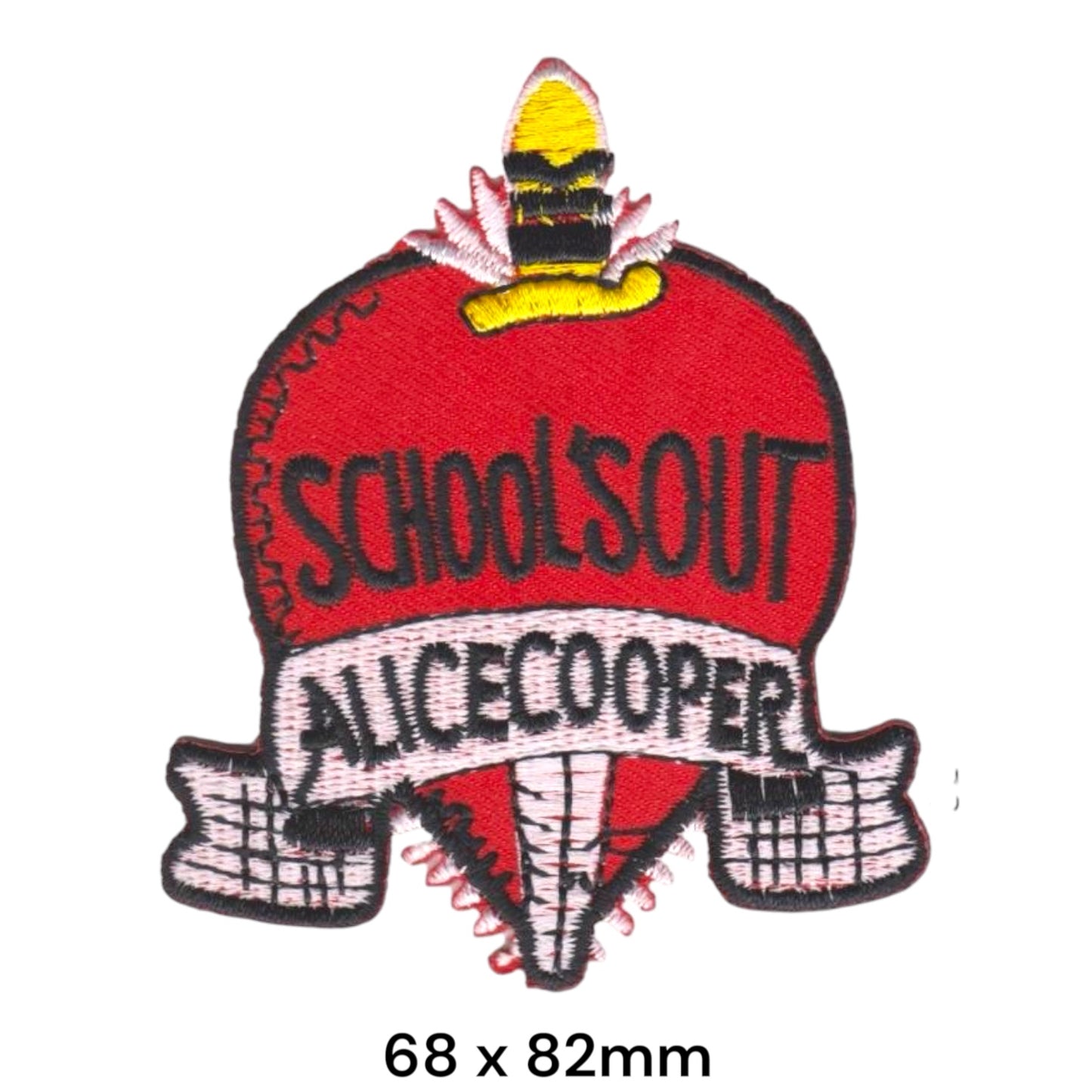 Alice Cooper School's Out Heart Candle Banner Embroidered Patch 68x82mm – Red, Yellow, White & Black