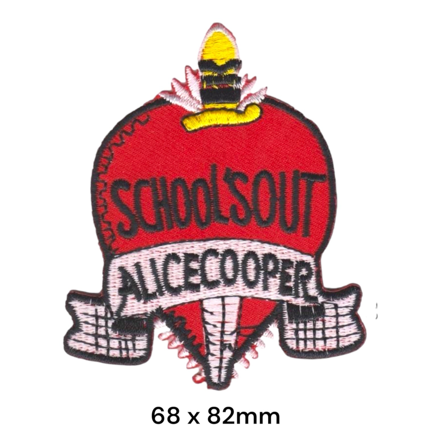 Alice Cooper School's Out Heart Candle Banner Embroidered Patch 68x82mm – Red, Yellow, White & Black