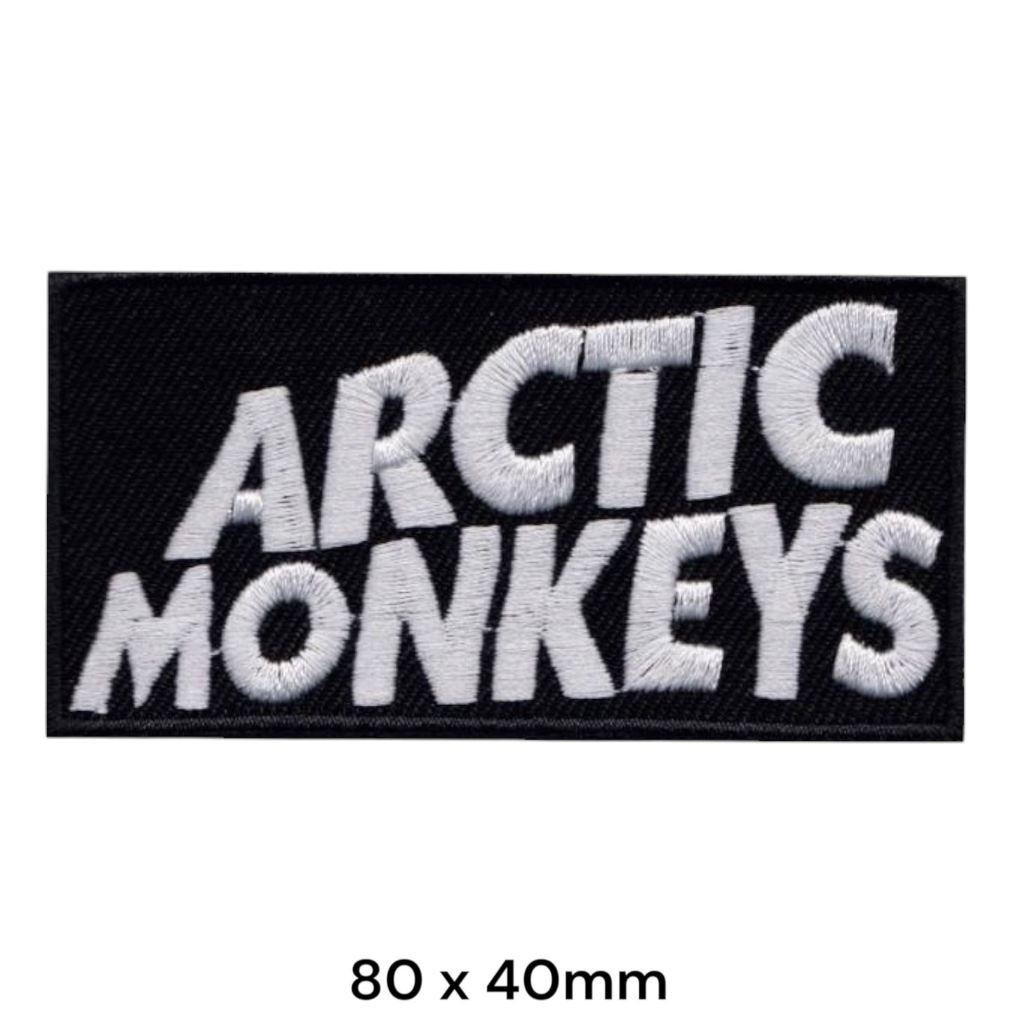 Arctic Monkeys Two-Line Wordmark Rectangular Embroidered Patch 80x40mm – White & Black