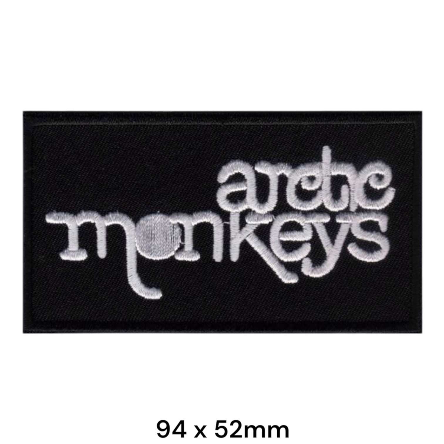 Arctic Monkeys Stacked Lowercase Wordmark Rectangular Embroidered Patch 94x52mm – White/Silver & Black