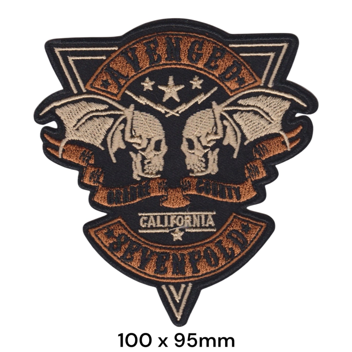 Avenged Sevenfold Deathbat Skull Crest Shield California Die-Cut Embroidered Patch 100x95mm – Bronze/Copper, Beige/Cream & Black