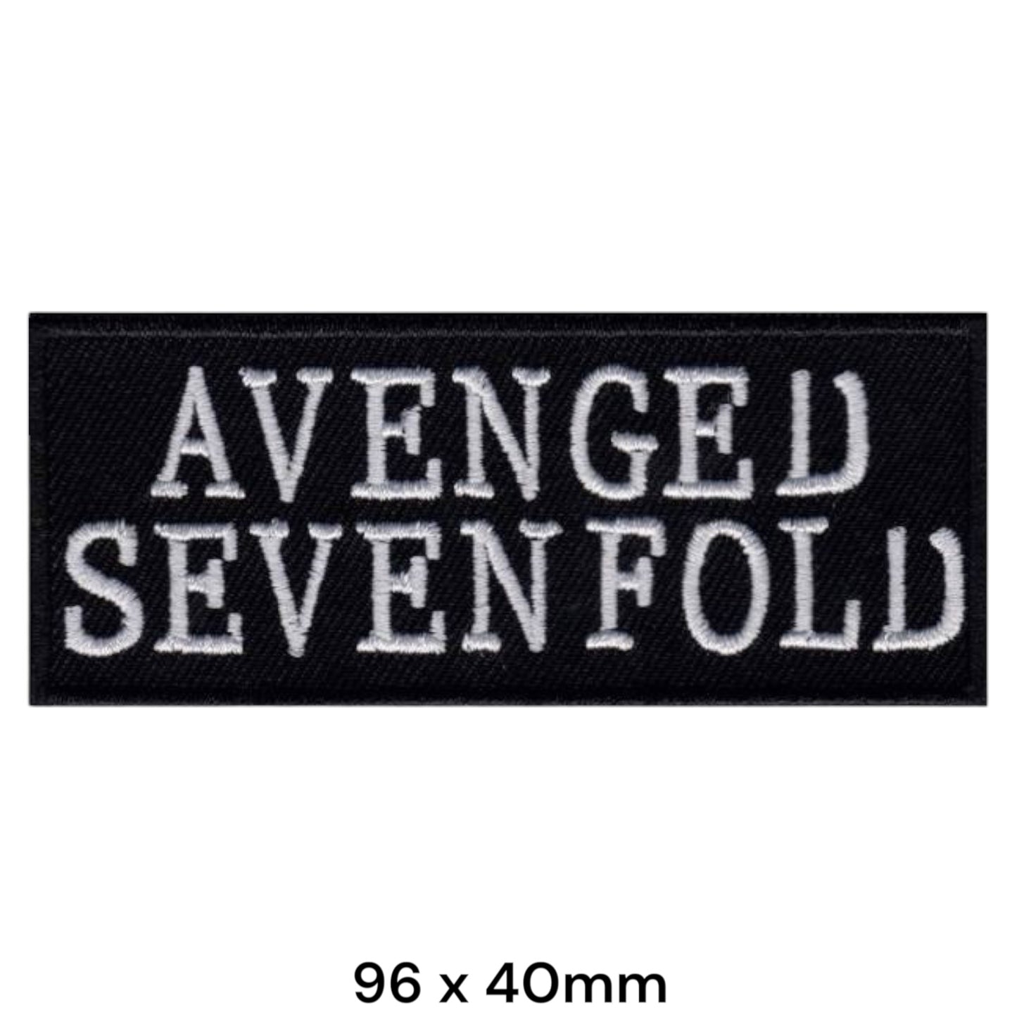 Avenged Sevenfold Two-Line Wordmark Rectangular Embroidered Patch 96x40mm – White/Silver & Black