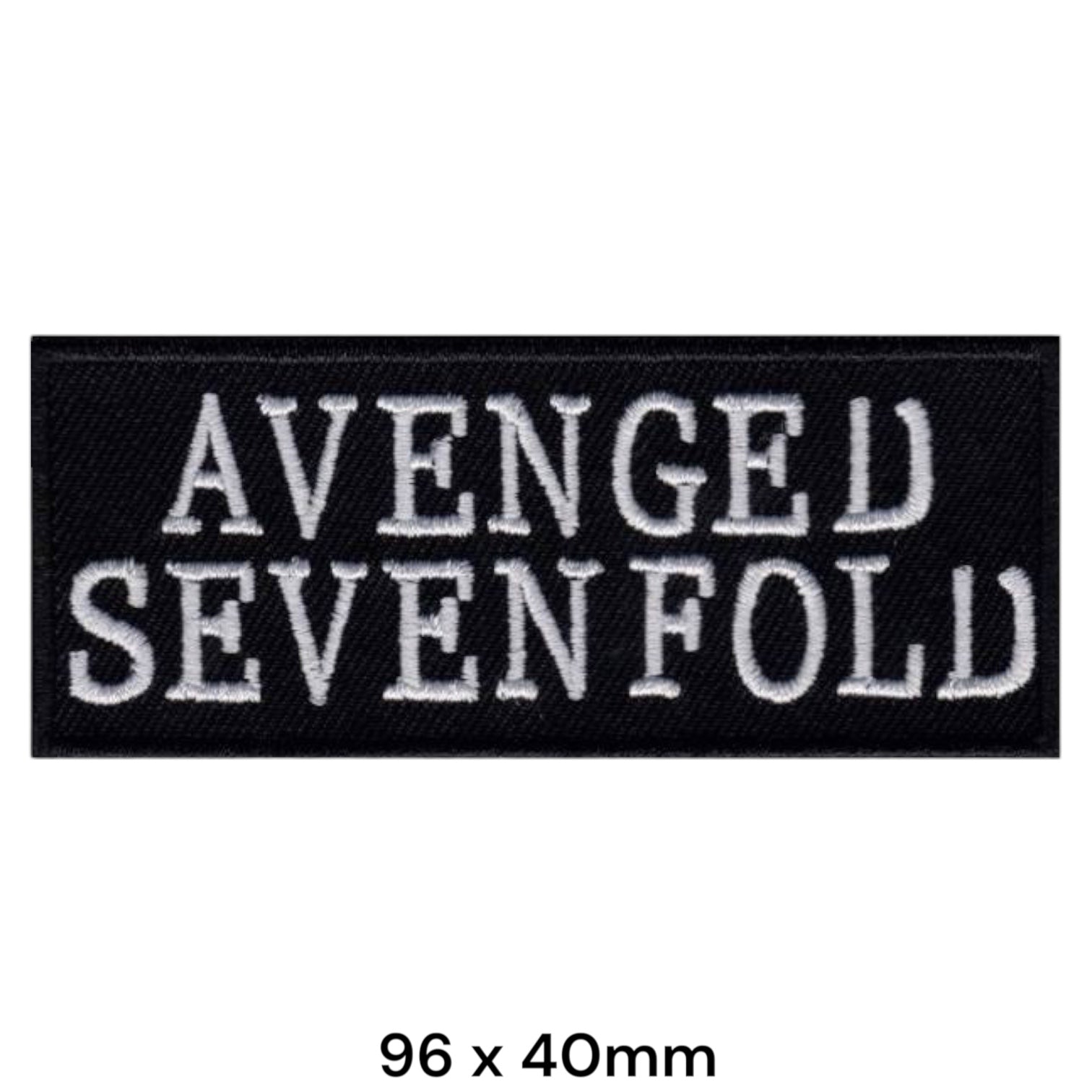 Avenged Sevenfold Two-Line Wordmark Rectangular Embroidered Patch 96x40mm – White/Silver & Black
