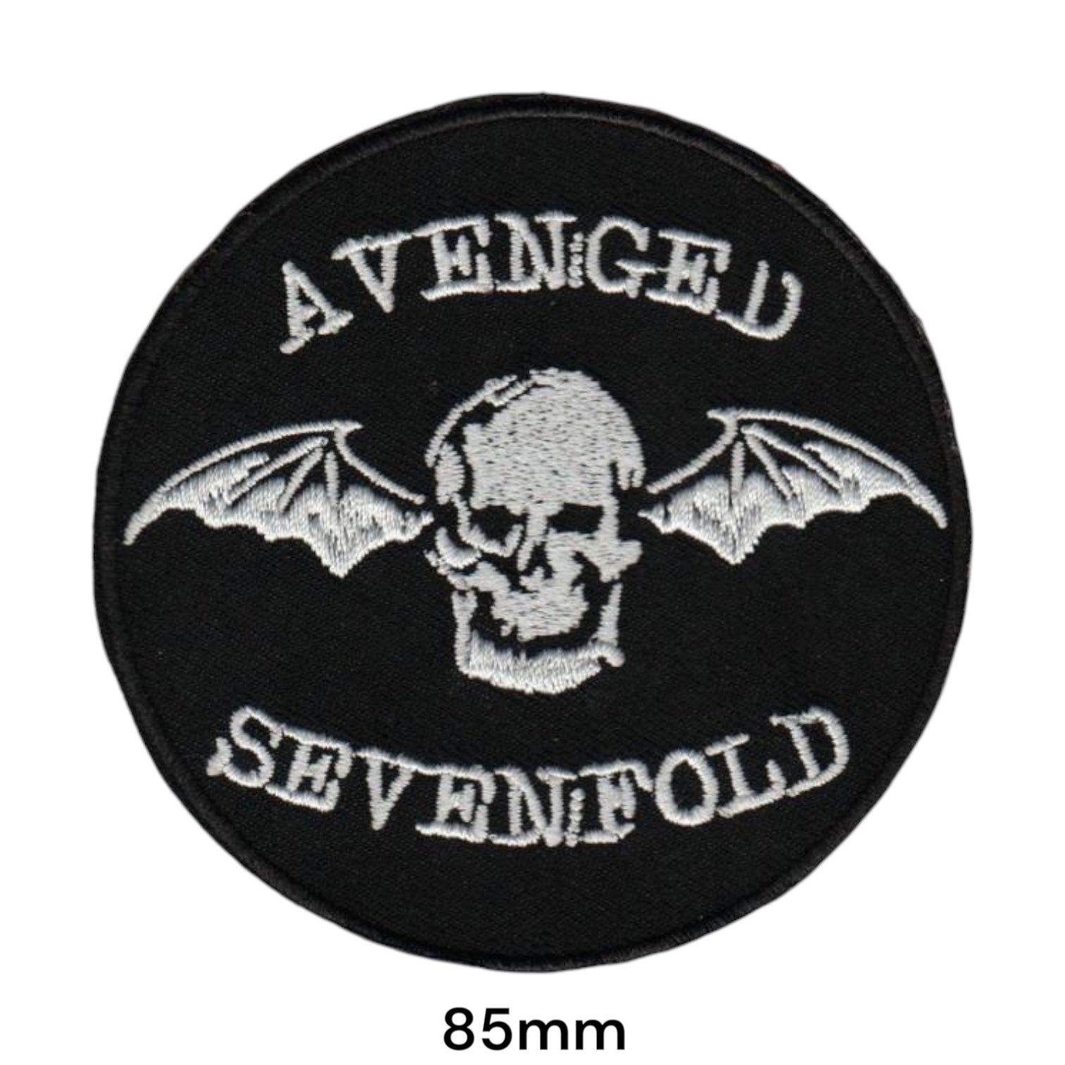 Avenged Sevenfold Deathbat Skull Arc Wordmark Round Embroidered Patch 85mm – White/Silver & Black