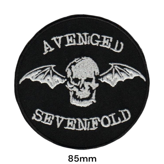 Avenged Sevenfold Deathbat Skull Arc Wordmark Round Embroidered Patch 85mm – White/Silver & Black