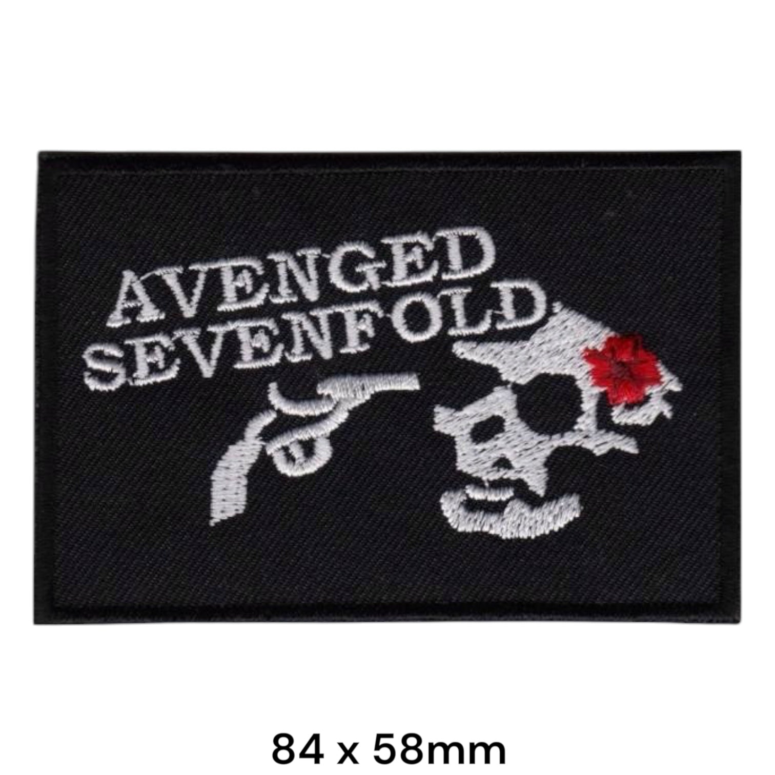 Avenged Sevenfold Skull Gunshot Wound Revolver Wordmark Rectangular Embroidered Patch 84x58mm – White, Red & Black