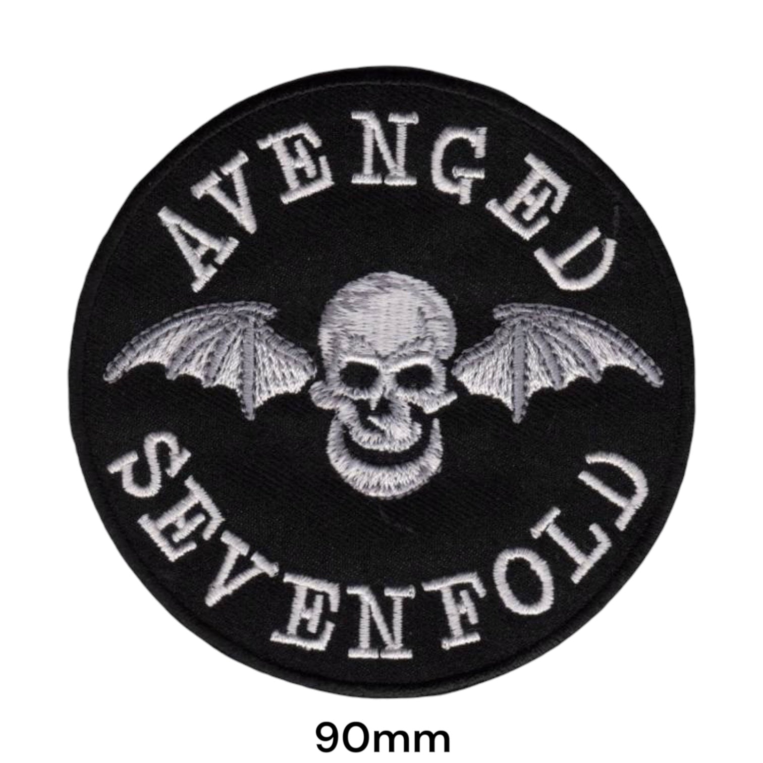 Avenged Sevenfold Deathbat Skull Large Arc Wordmark Round Embroidered Patch 90mm – White/Silver & Black