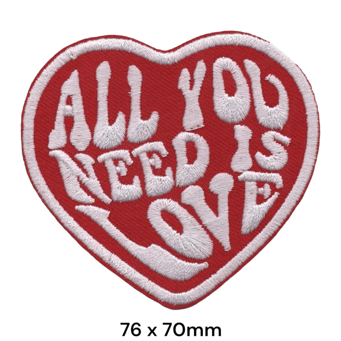 The Beatles All You Need Is Love Groovy Text Heart Embroidered Patch 76x70mm – White & Red