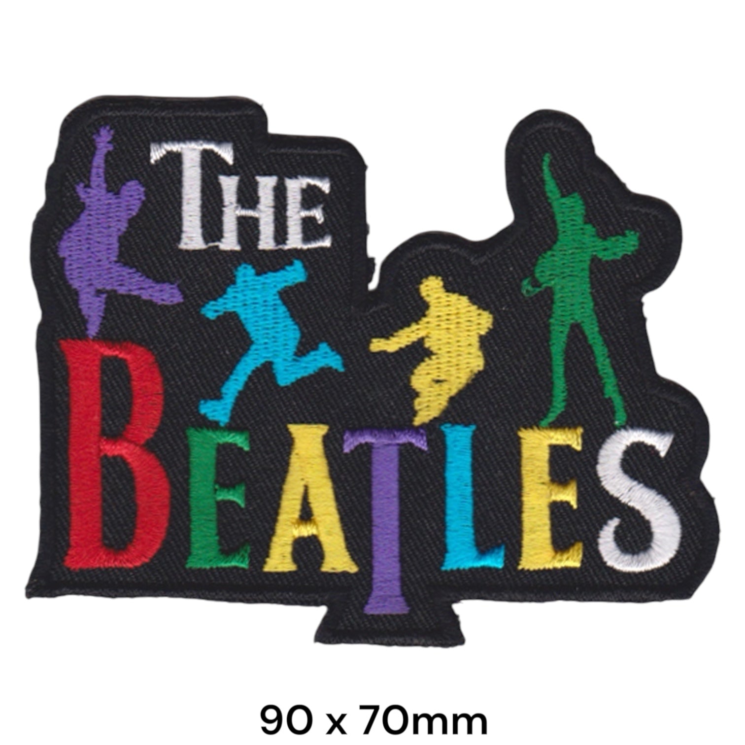 The Beatles Multicolour Jumping Silhouettes Wordmark Die-Cut Embroidered Patch 90x70mm – Red, Green, Yellow, Blue, Purple, White & Black