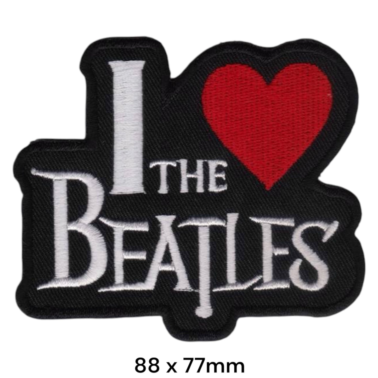 I Love The Beatles Heart Die-Cut Embroidered Patch 88x77mm – White, Red & Black