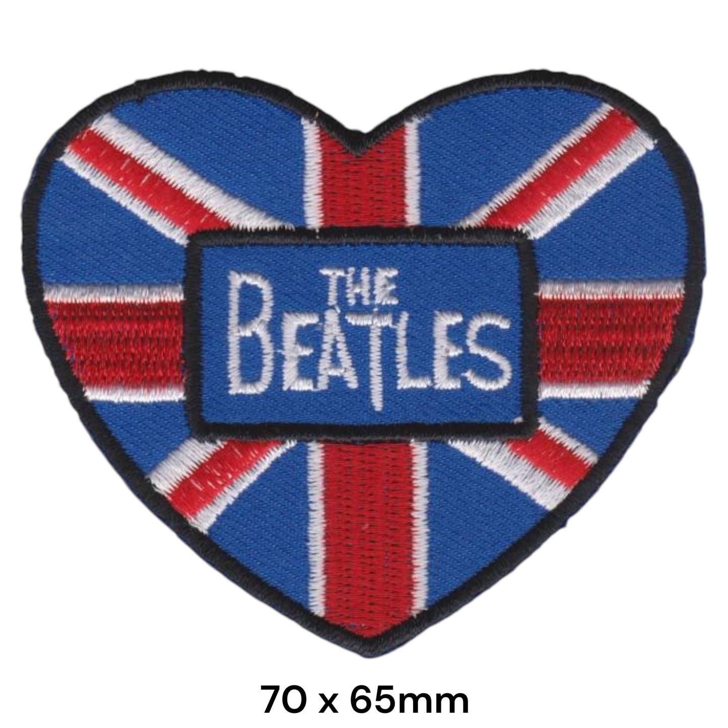 The Beatles Union Jack Heart Die-Cut Embroidered Patch 70x65mm – Blue, Red, White & Black