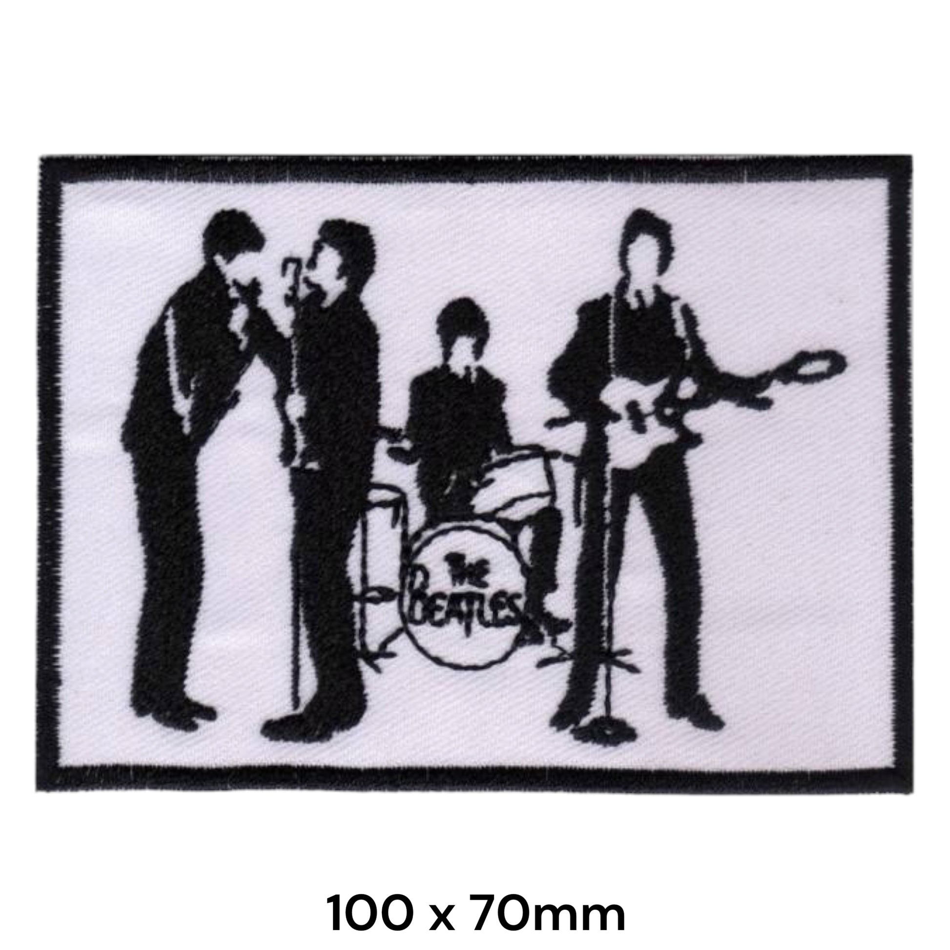 The Beatles Live Performance Band Silhouette Rectangular Embroidered Patch 100x70mm – Black & White