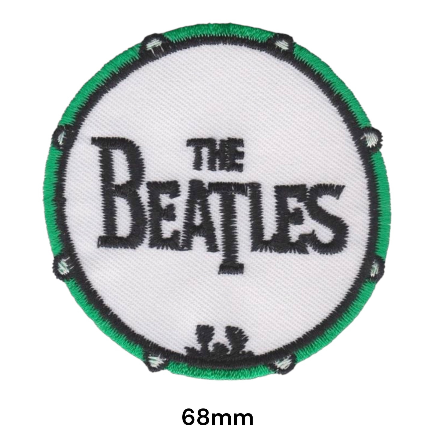 The Beatles Bass Drum Head Logo Round Embroidered Patch 68mm – Green, Black & White