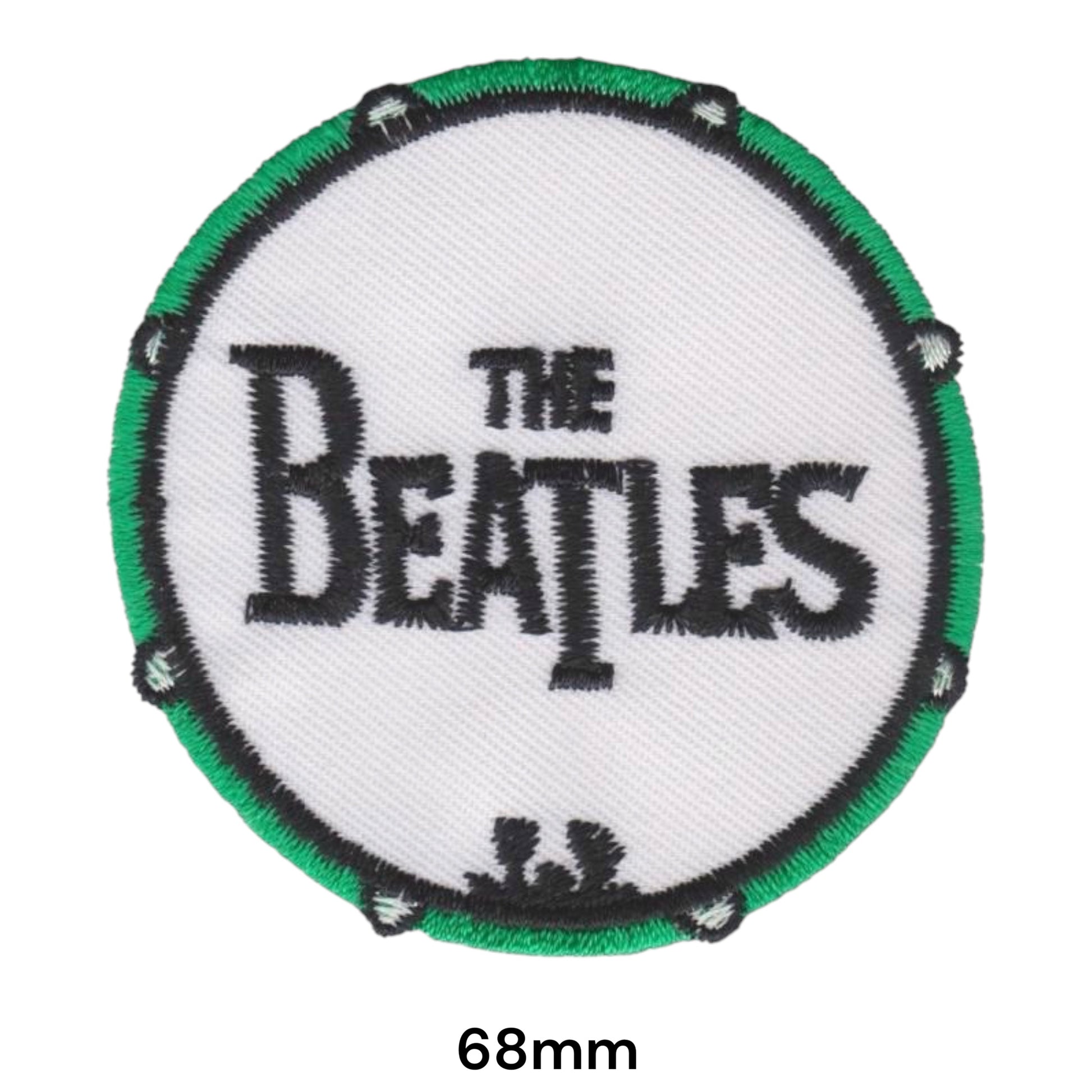 The Beatles Bass Drum Head Logo Round Embroidered Patch 68mm – Green, Black & White