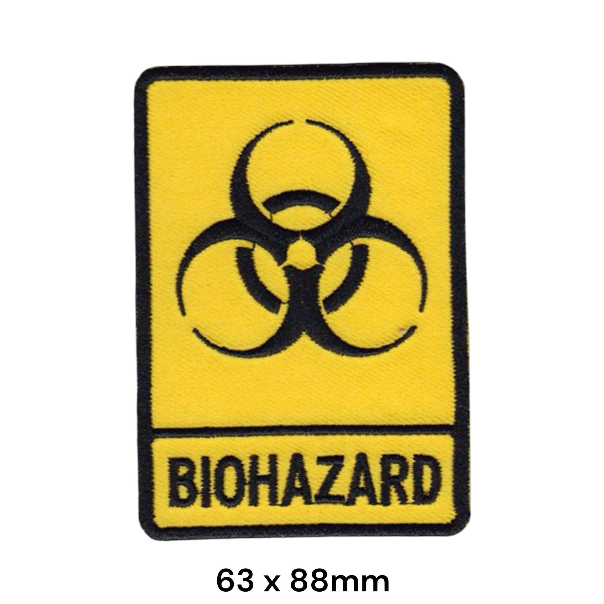 Biohazard Symbol Wordmark Yellow Black Rectangular Embroidered Patch 63x88mm – Yellow & Black