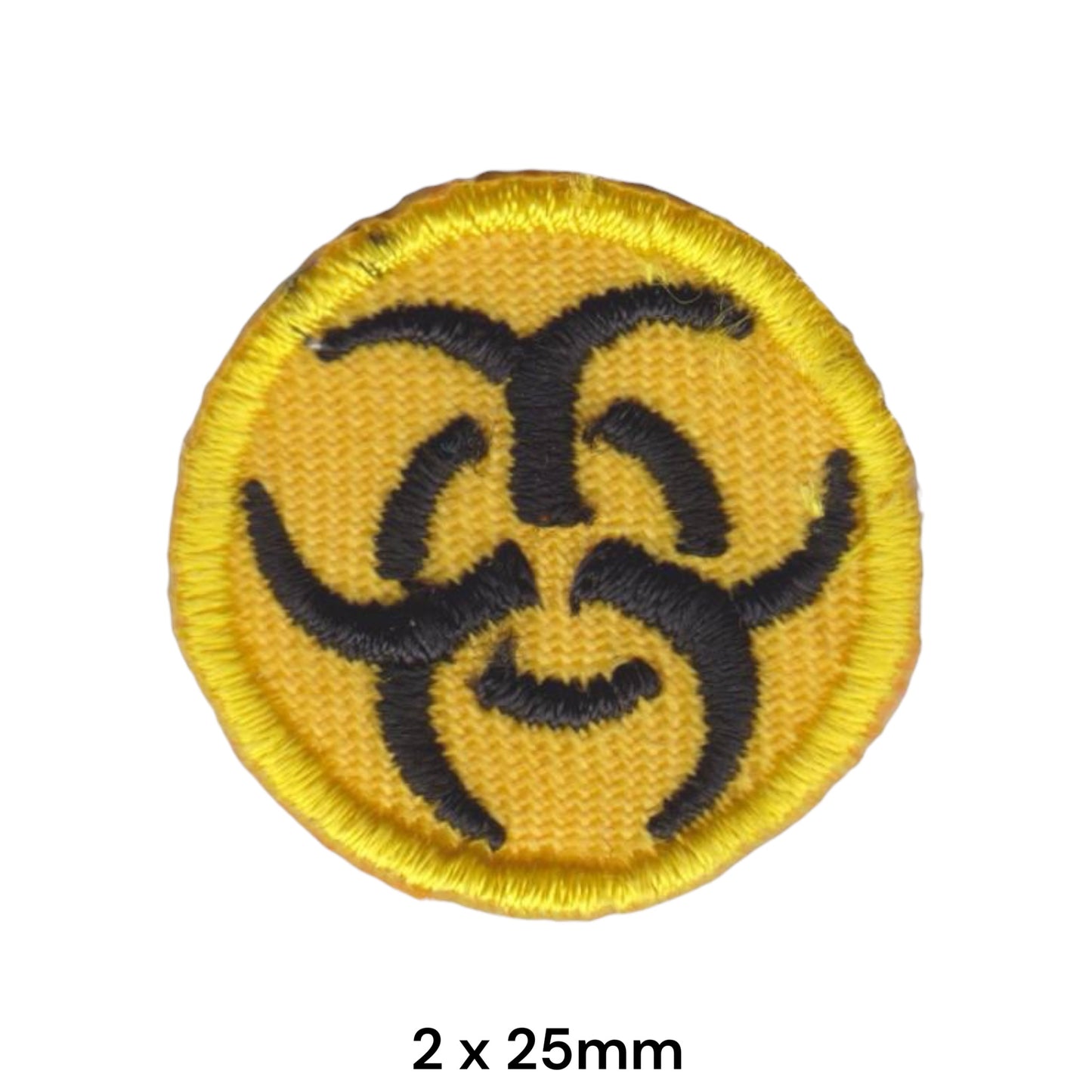 Biohazard Symbol Mini Round Embroidered Patch Set of 2 – 25mm Yellow & Black