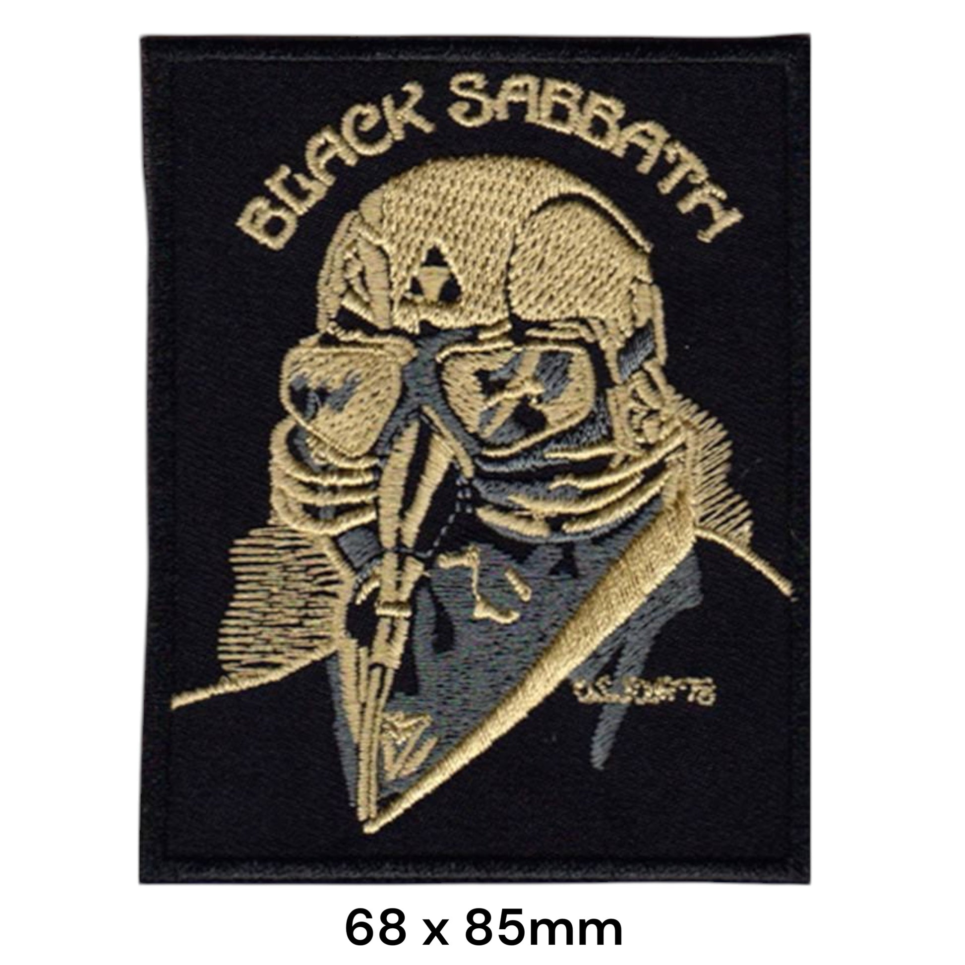 Black Sabbath Technical Ecstasy Pilot Skull Rectangular Embroidered Patch 68x85mm – Gold/Beige, Grey & Black