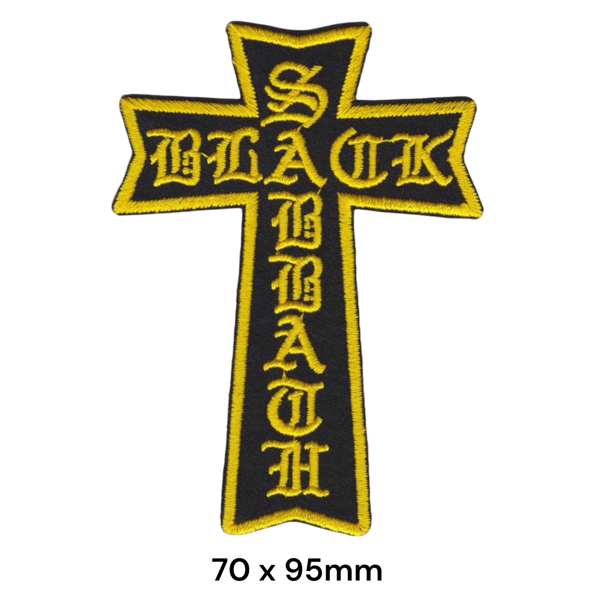 Black Sabbath Cross Lettering Die-Cut Embroidered Patch 70x95mm – Gold/Yellow & Black