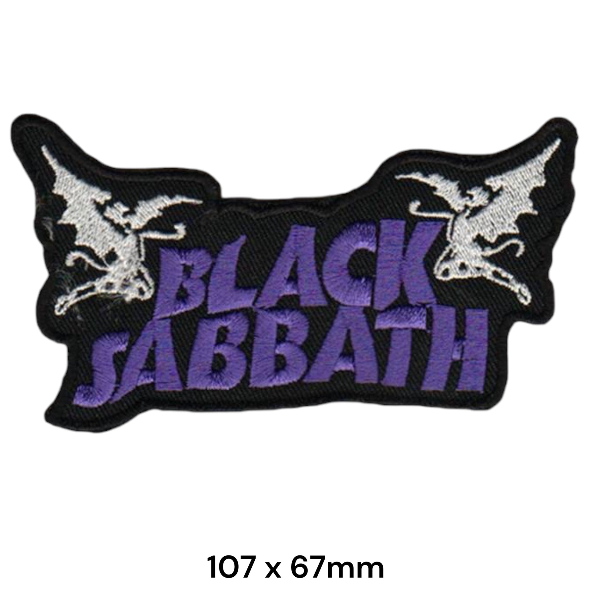 Black Sabbath Purple Logo Demon Dragons Die-Cut Embroidered Patch 107x67mm – Purple, White & Black