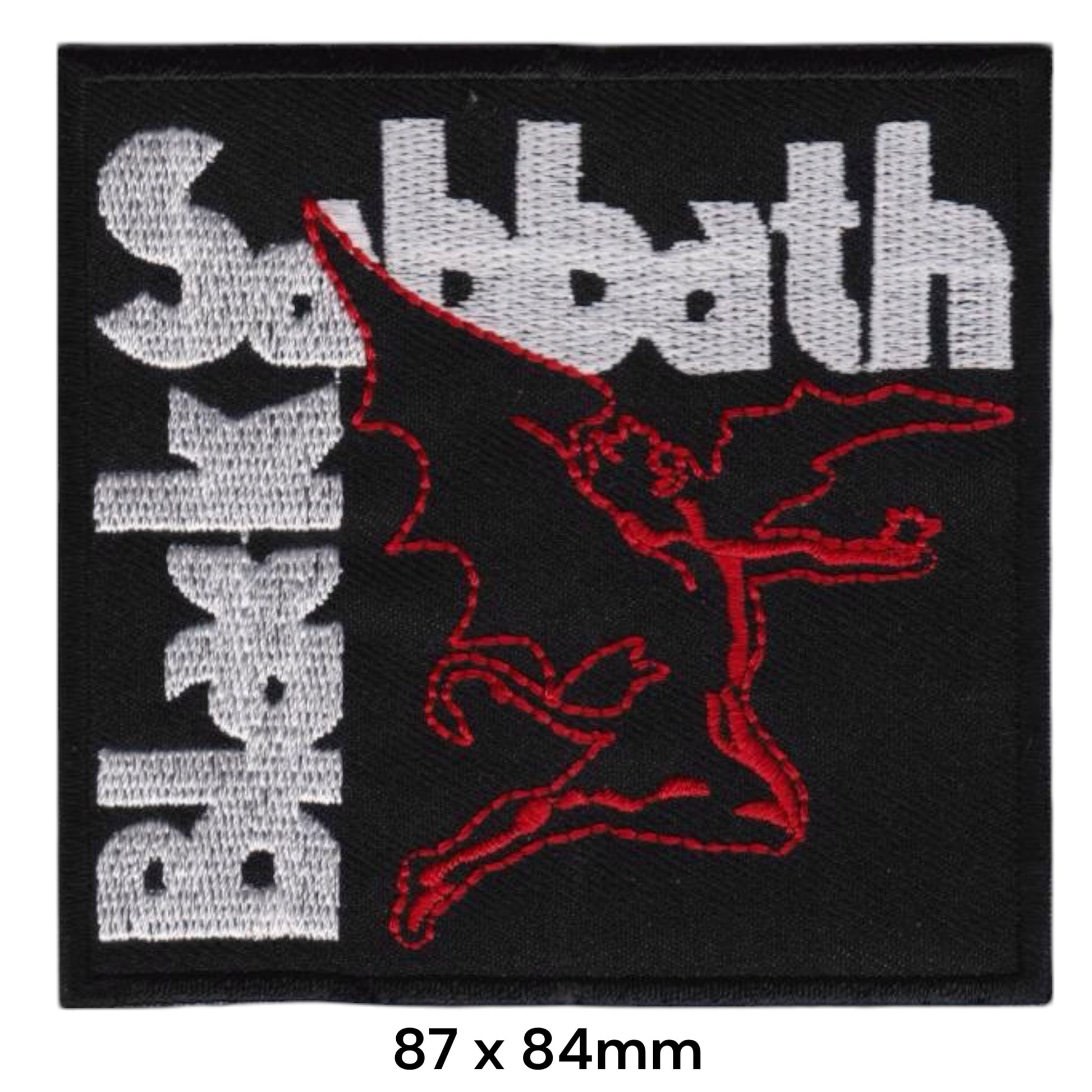 Black Sabbath Devil Figure Square Embroidered Patch 87x84mm – White, Red & Black
