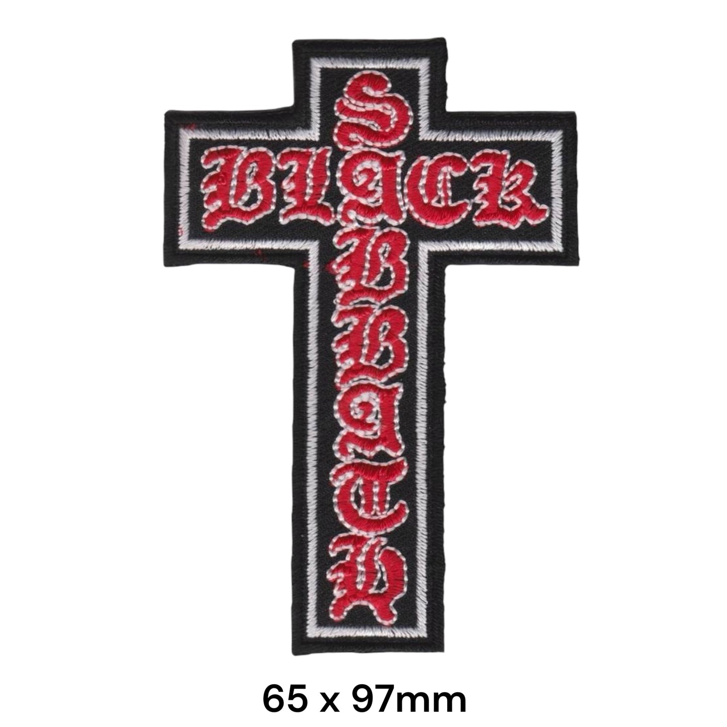 Black Sabbath Red Gothic Cross Lettering Embroidered Patch 65x97mm – Red, White/Silver & Black