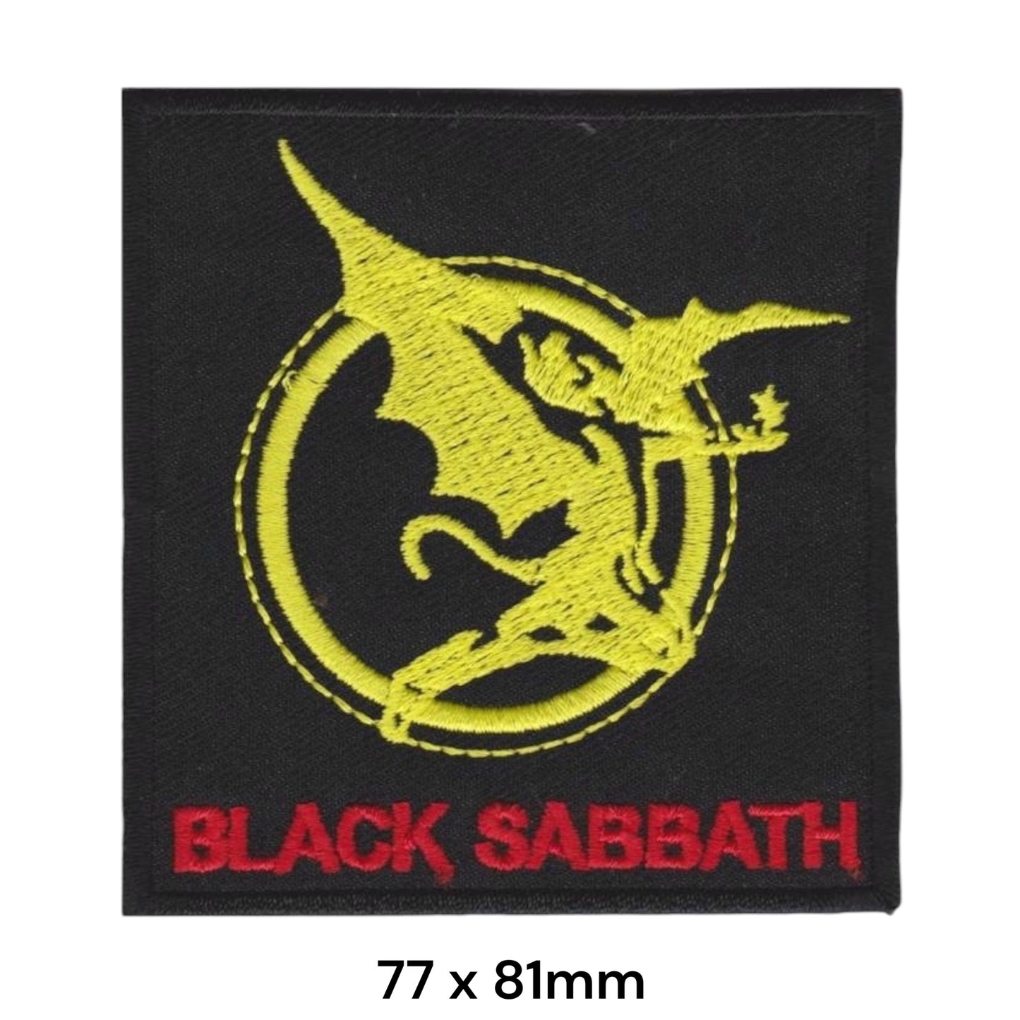 Black Sabbath Yellow Demon Dragon Circle Square Embroidered Patch 77x81mm – Yellow, Red & Black