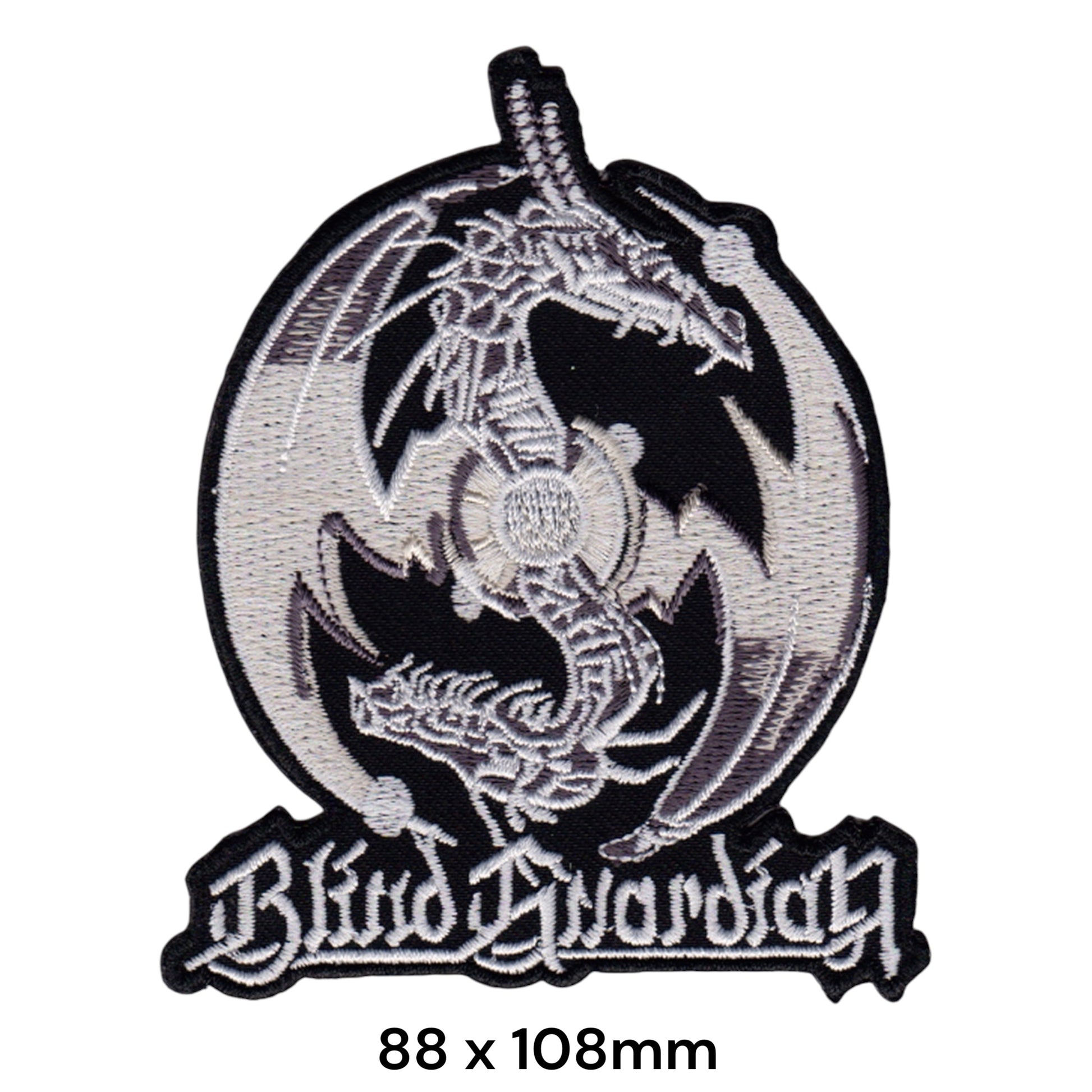Blind Guardian Dragon Globe Die-Cut Embroidered Patch 88x108mm – White/Silver & Black