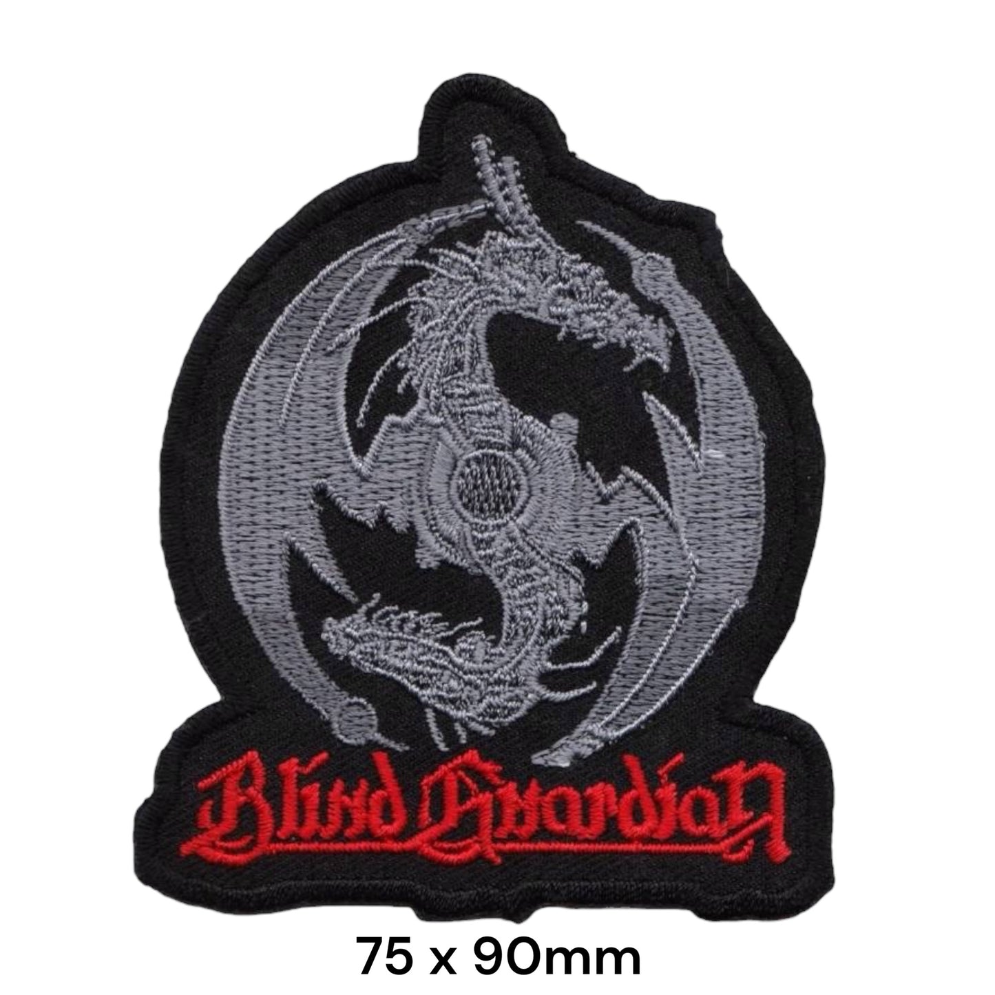 Blind Guardian Grey Dragon Globe Die-Cut Embroidered Patch 75x90mm – Grey, Red & Black